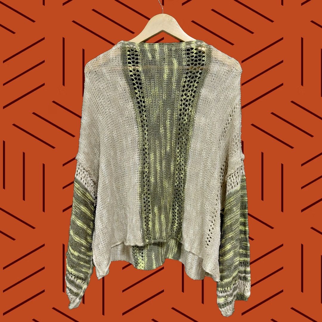 Vintage Angie Cardigan Beige Green Solid Long Sleeve L Women Size L / US 10 / IT 46 - 1 Thumbnail