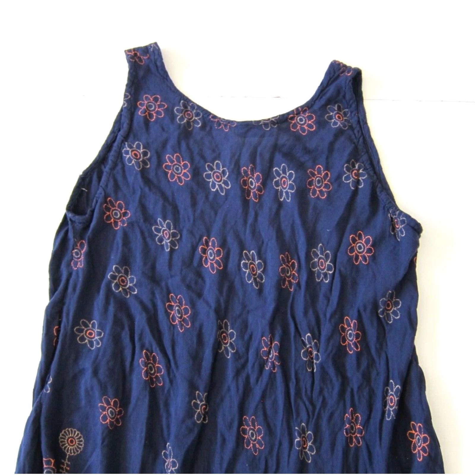 Vintage Lapogee India 100% Rayon Blue Orange Floral Long Tank Maxi Tunic Dress Small Size S / US 4 / IT 40 - 5 Thumbnail