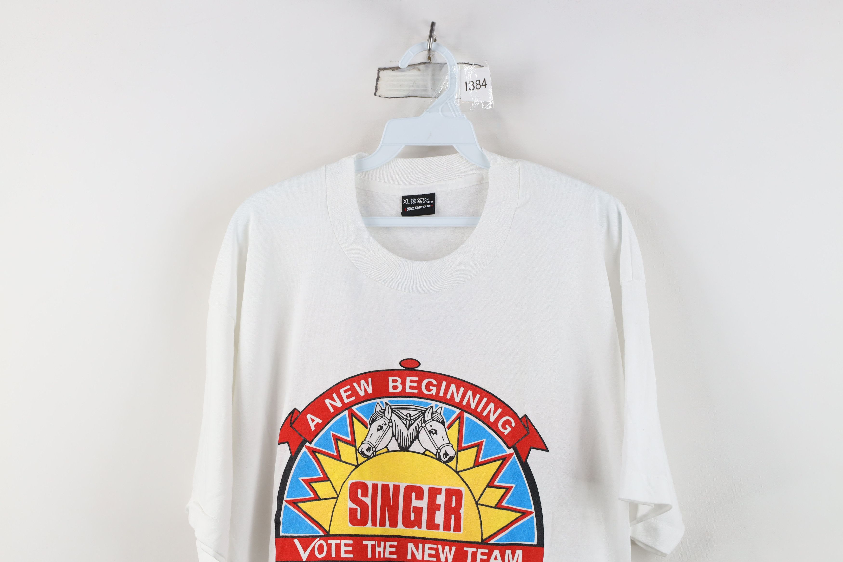 Vintage Vintage 80s 90s Streetwear Union Singer T-Shirt White USA Size US XL / EU 56 / 4 - 2 Thumbnail