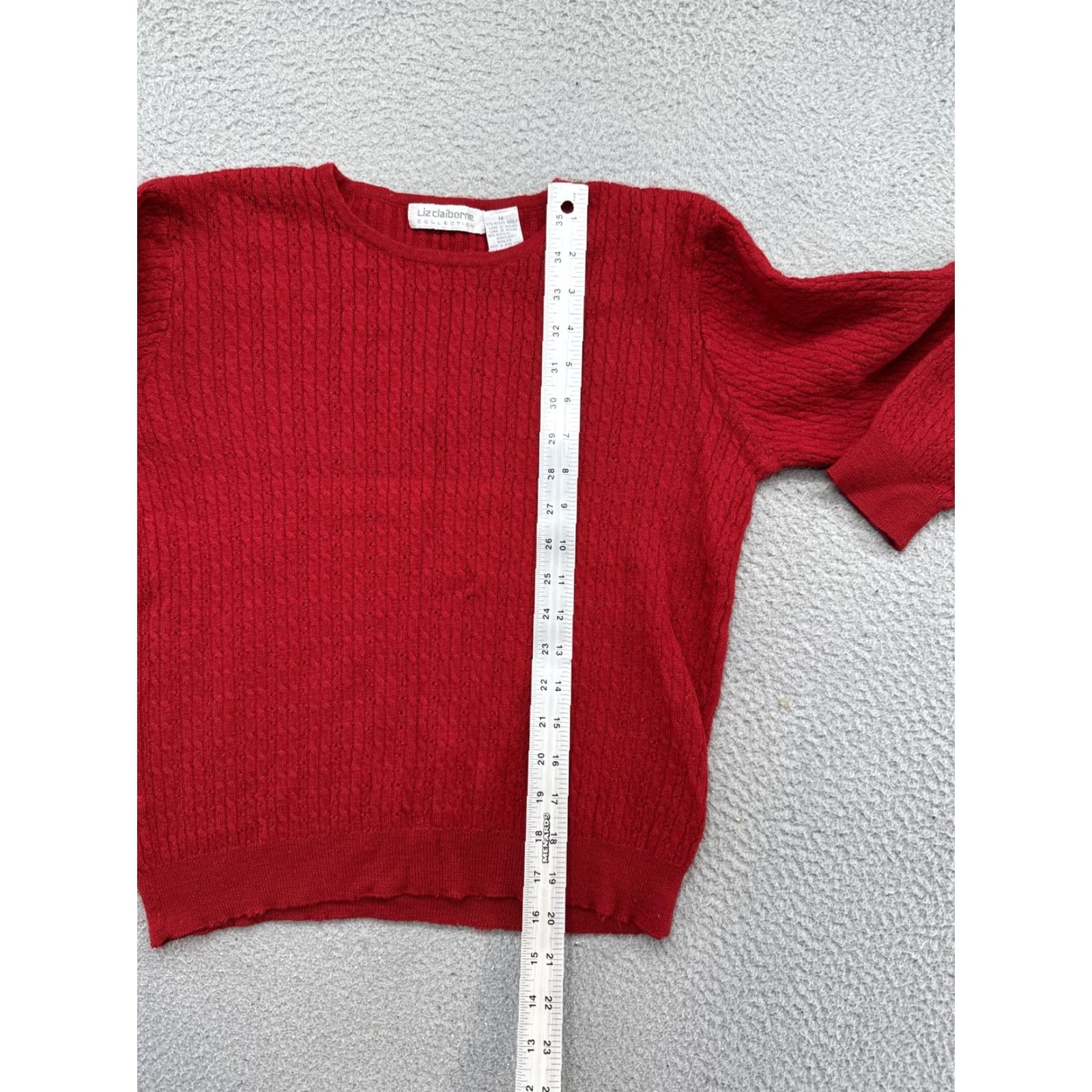 Liz Claiborne VINTAGE Liz Claiborne Women’s Red Merino Wool Blend Cable Knit Sweater Size M Size M / US 6-8 / IT 42-44 - 6 Thumbnail