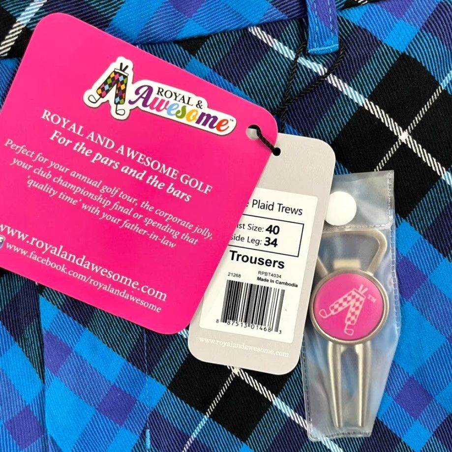 Vintage ROYAL & AWESOME Pants Mens 40x34 Blue Purple Plaid Golf Trousers Cocktail NEW Size US 40 / EU 56 - 2 Thumbnail