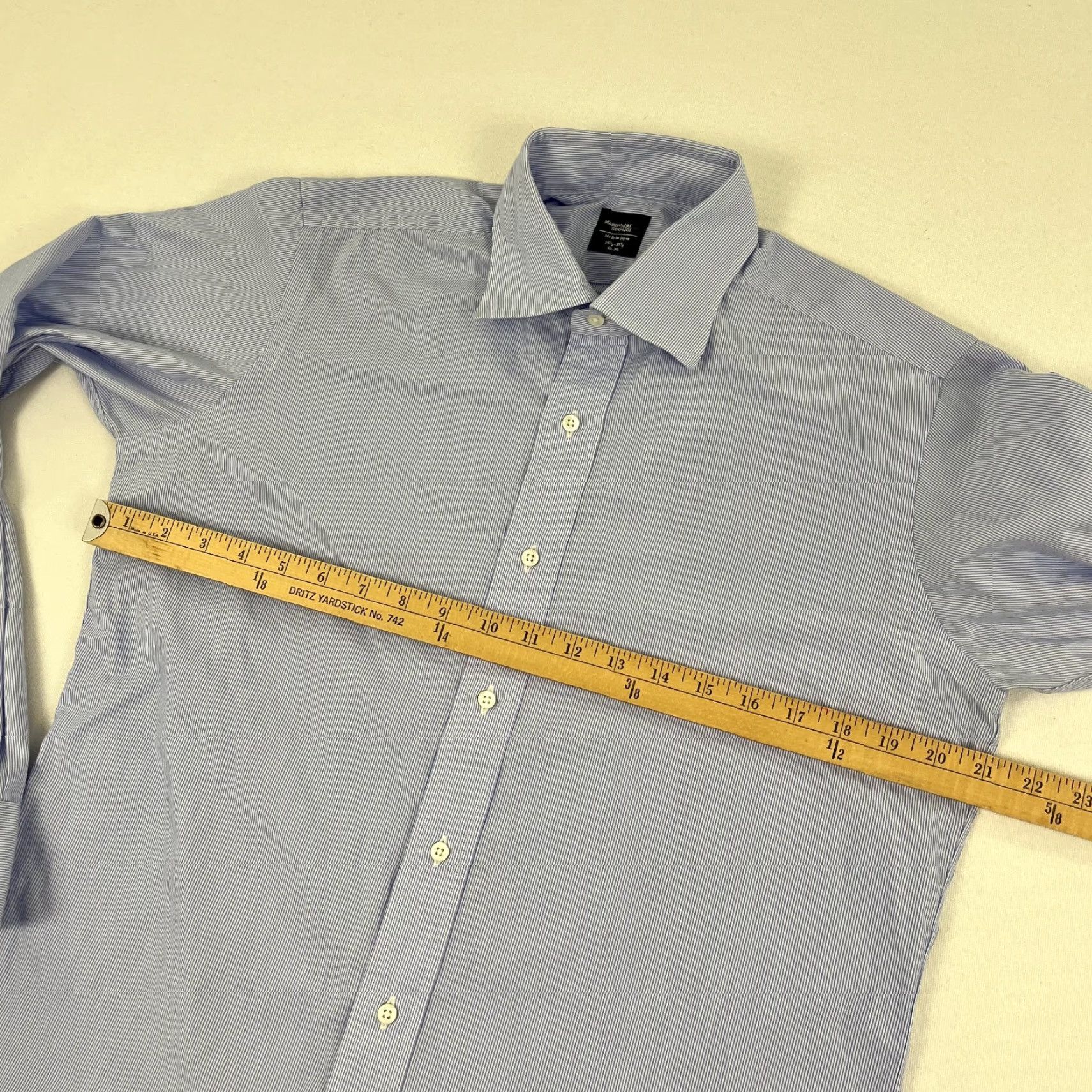 Vintage Makers Shirt Mens 15 3/4 - 35 1/2 Blue White Striped Dress Button Up Japan Made Size 42R - 4 Thumbnail