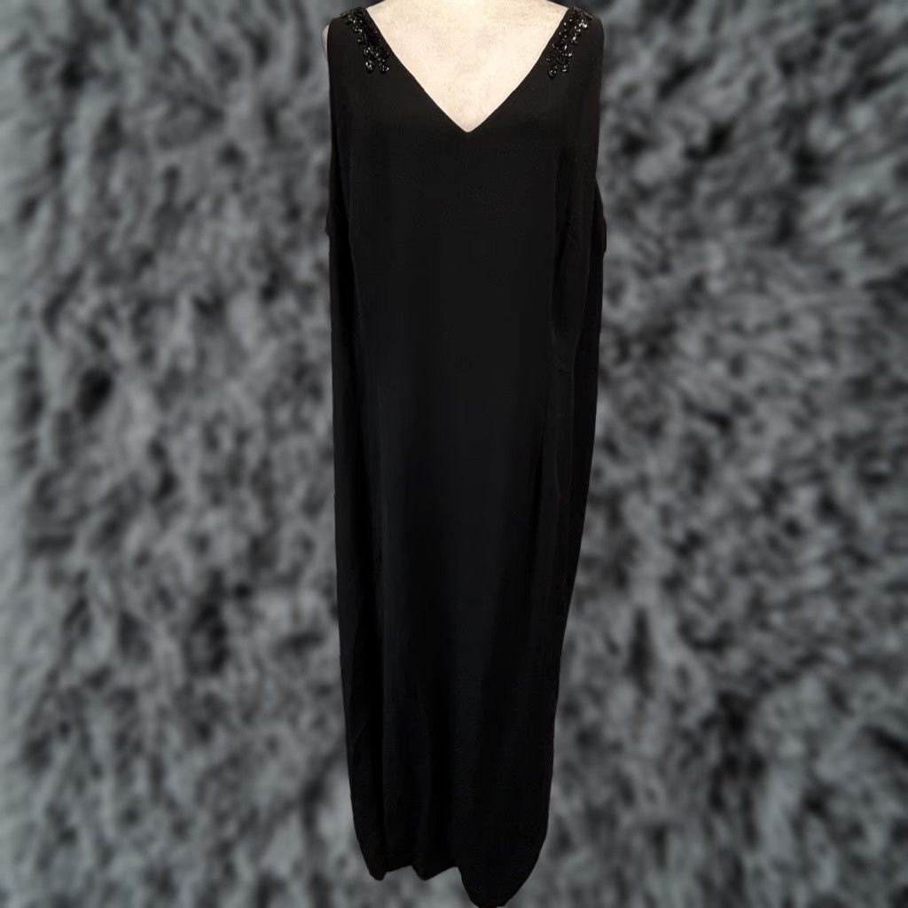 MAGGY LONDON NEW! Maggy London Dress Women Sz 22 Plus Black Beaded Maxi Sheath Lined Back Size 3XL / US 20-22 - 1 Thumbnail