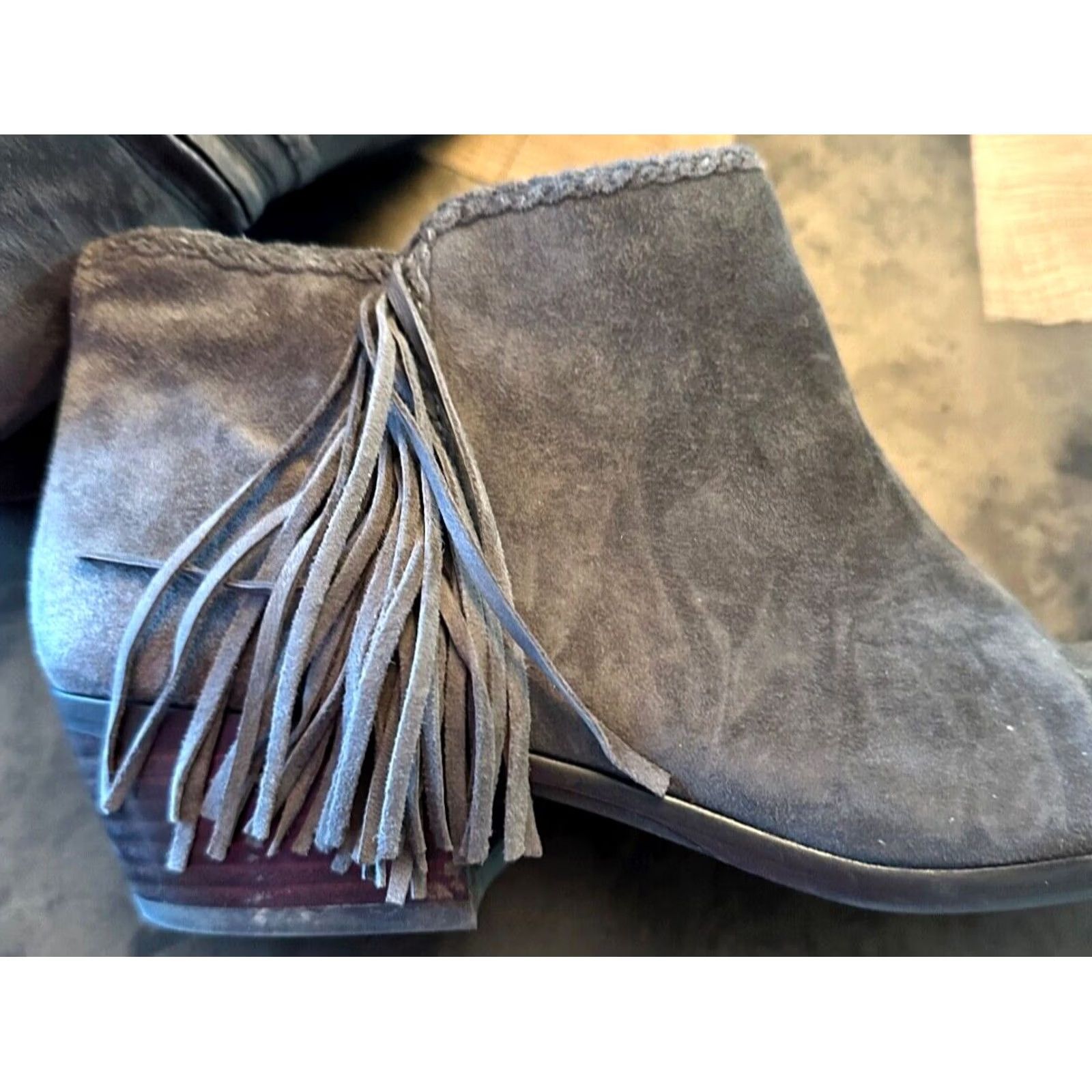 Sam Edelman Sam Edelman Tie Womens Gray GREY SUEDE FRINGE BOOTIES Size ONE SIZE - 5 Thumbnail