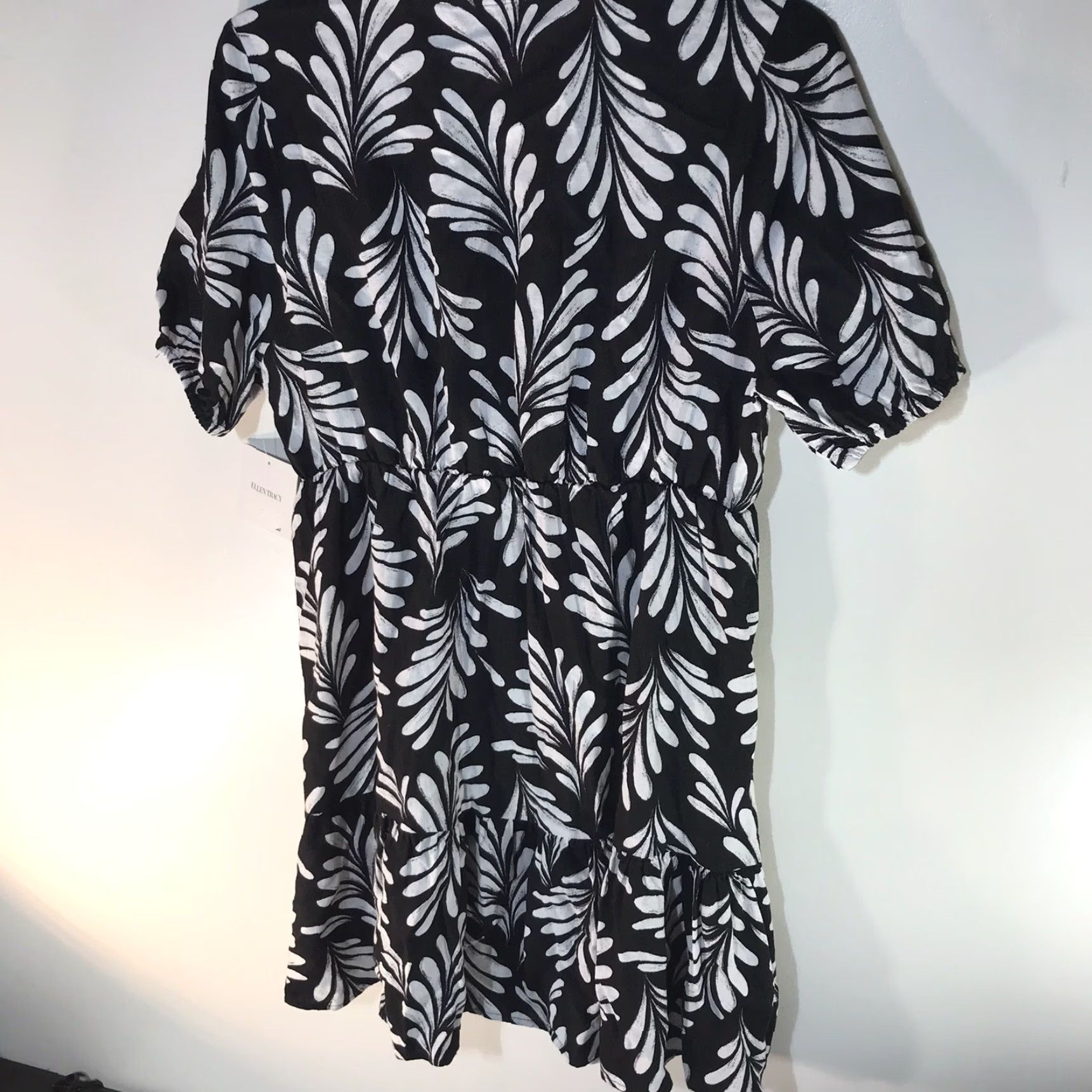 Ellen Tracy Ellen Tracy Women's Floral Linen Viscose Midi Dress Spring Summer Casual Party Black White L Size L / US 10 / IT 46 - 5 Thumbnail