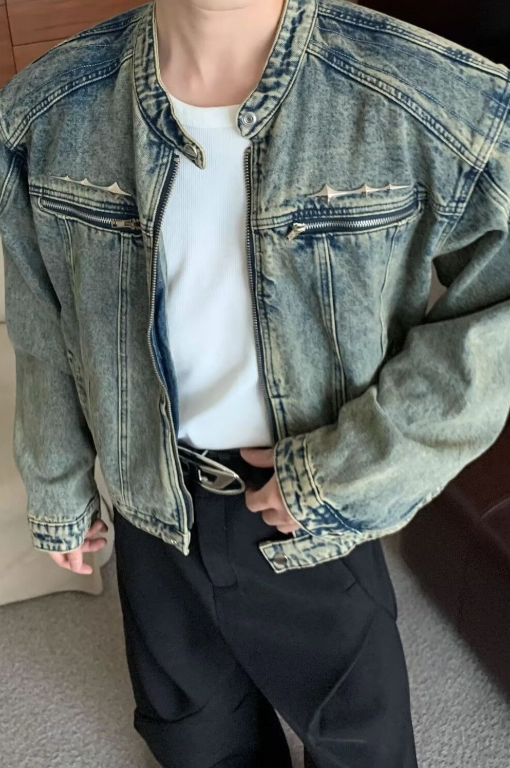 Japanese Brand × Vintage Vintage Washed Distress Zipper Jacket Size US XL / EU 56 / 4 - 2 Thumbnail