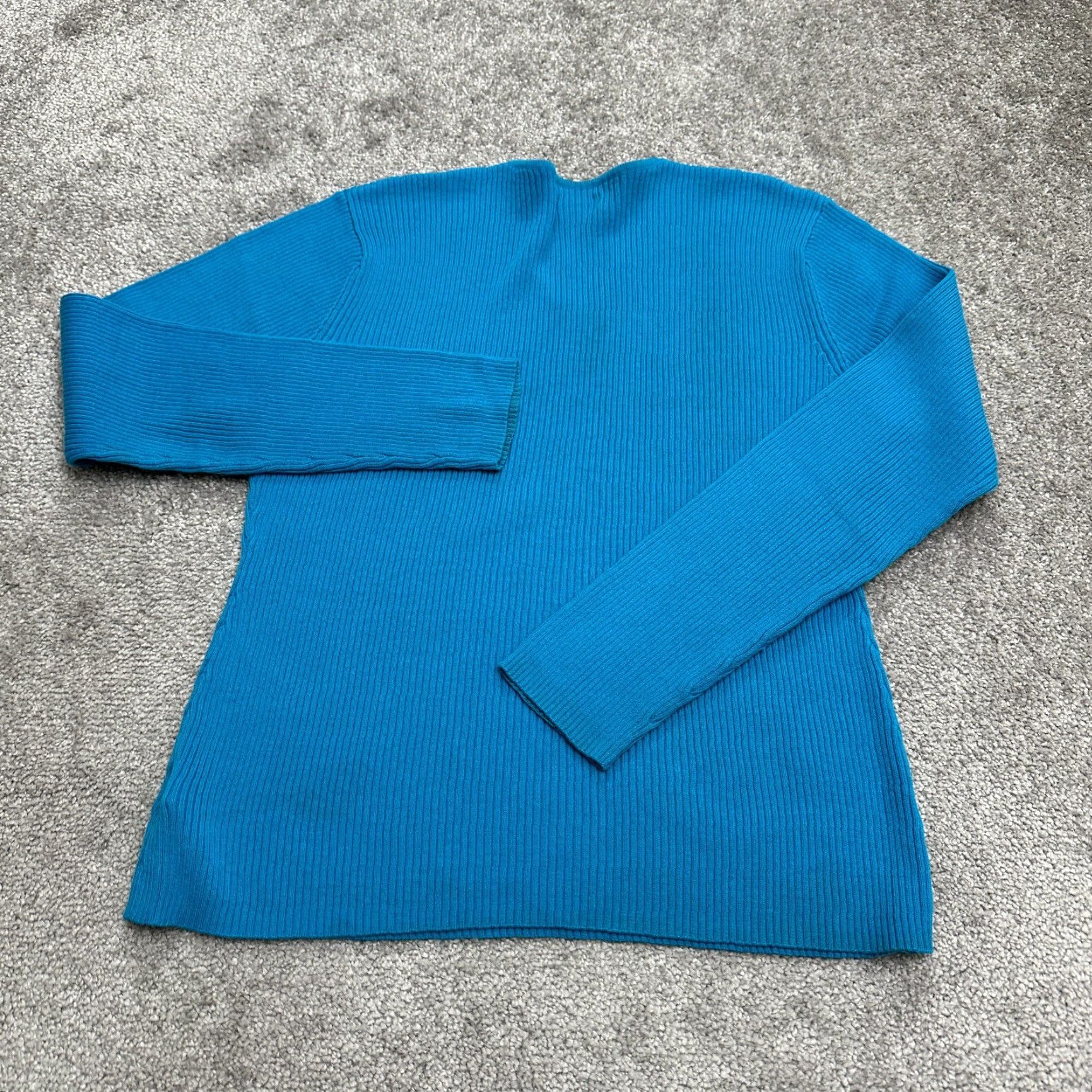 Vintage YarnWorks Pullover Sweater Women M Blue V-Neck Ribbed Knit Casual Classic Knitwear Size M / US 6-8 / IT 42-44 - 2 Thumbnail