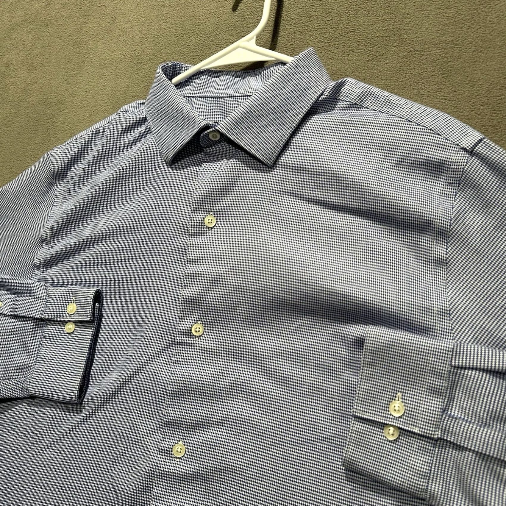 Marcs Marc Anthony Shirt Mens 16.5 36-37 Blue Houndstooth No Iron Slim Fit Dress READ Shirt Mens 16.5 36-37 Blue Houndstooth No Iron Slim Fit Dress READ Size 46R - 2 Thumbnail