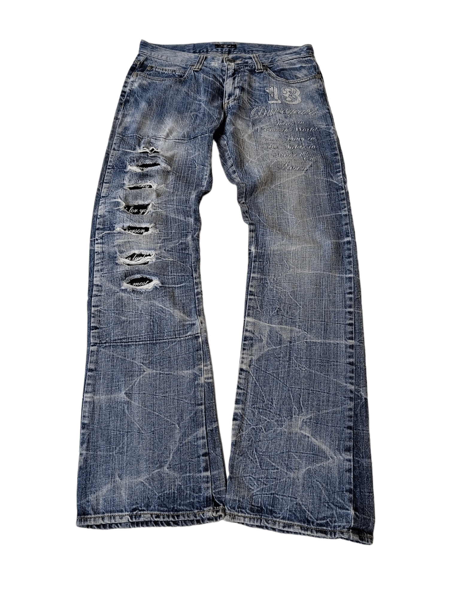 If Six Was Nine × Le Grande Bleu (L.G.B.) × Vintage Doublefocus Distressed Light wash Patchwork Size US 32 / EU 48 - 1 Thumbnail