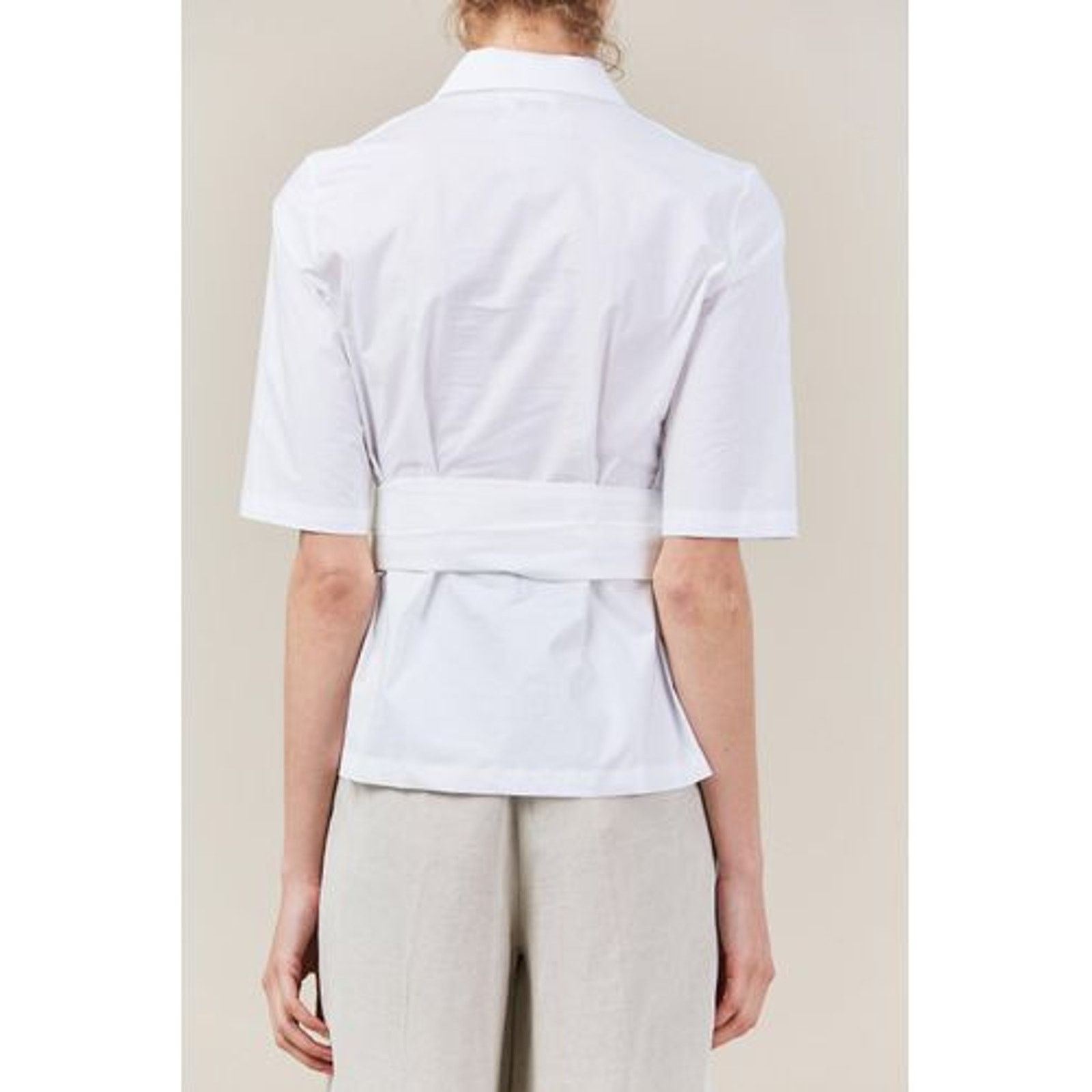 Isa Arfen New Isa Arfen Robe Pleated Short Sleeve Top With Sash $565 Size S / US 4 / IT 40 - 3 Thumbnail