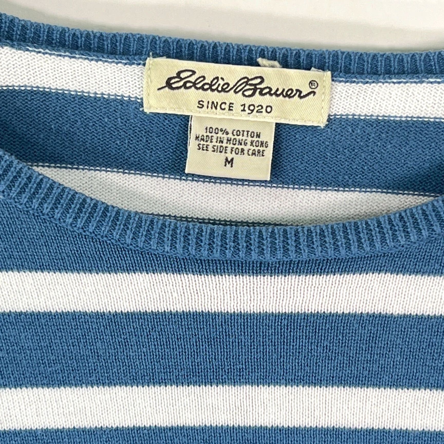Eddie Bauer Eddie Bauer Womens Sweater Size Medium Crew Neck Striped Blue 100% Cotton Knit Pullover Casual 3/4 Sleeve Size M / US 6-8 / IT 42-44 - 6 Thumbnail