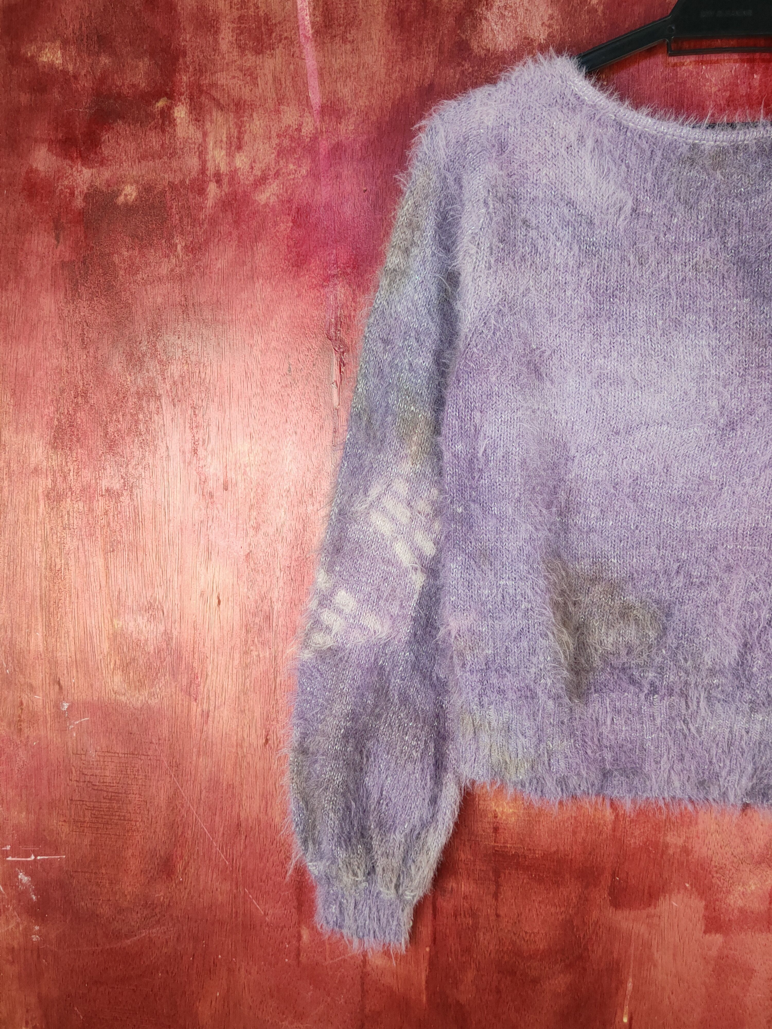 Homespun Knitwear Pattern Fiona Purple faded Shaggy Fur Mohair Knitwear #S2276 Size S / US 4 / IT 40 - 8 Thumbnail