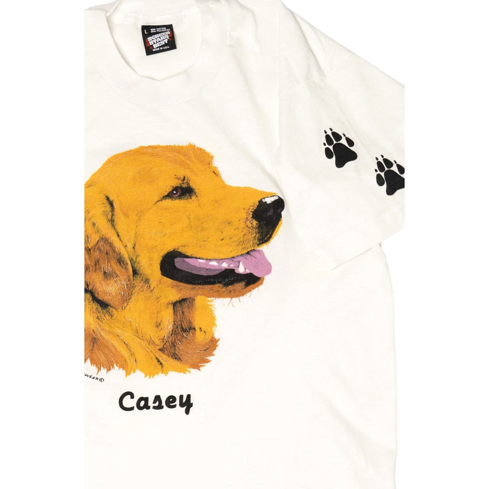Vintage Vintage Screen Stars T-Shirt Unisex Large White 1990s Golden Retriever Casey Single Stitch Short Sleeve Cotton Polyester Shirt Mens Womens Boys Girls Size US L / EU 52-54 / 3 - 3 Thumbnail