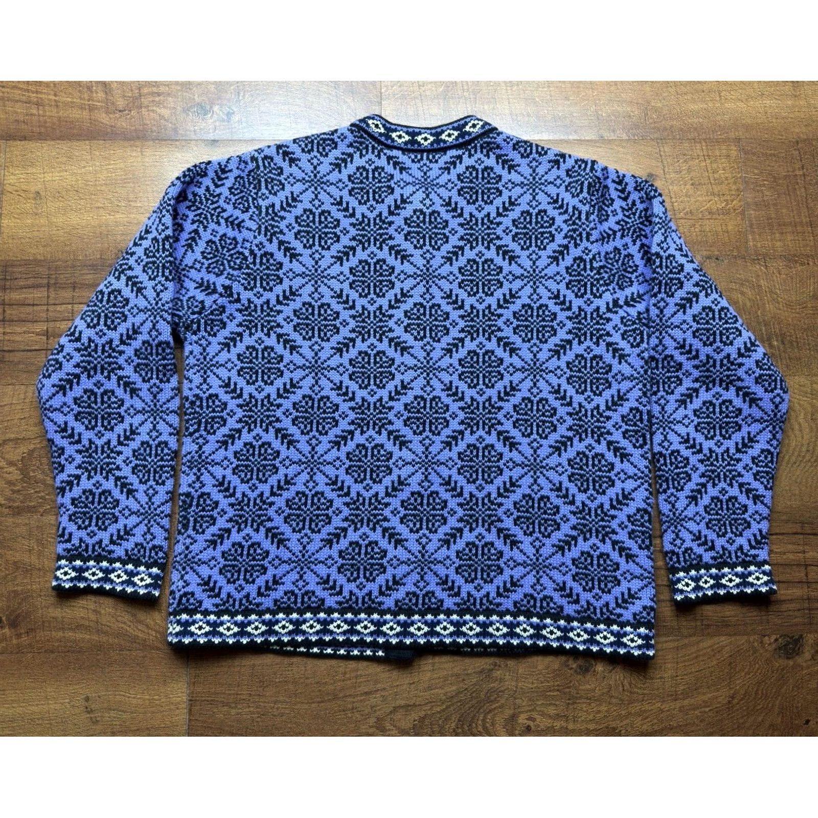 Vintage VINTAGE LL Bean Women’s Fisherman Cardigan Nordic Fair Isle Knit Crew Neck Long Sleeve Button Purple Black 100% Cotton Large Cardigan Womens Size L / US 10 / IT 46 - 3 Thumbnail