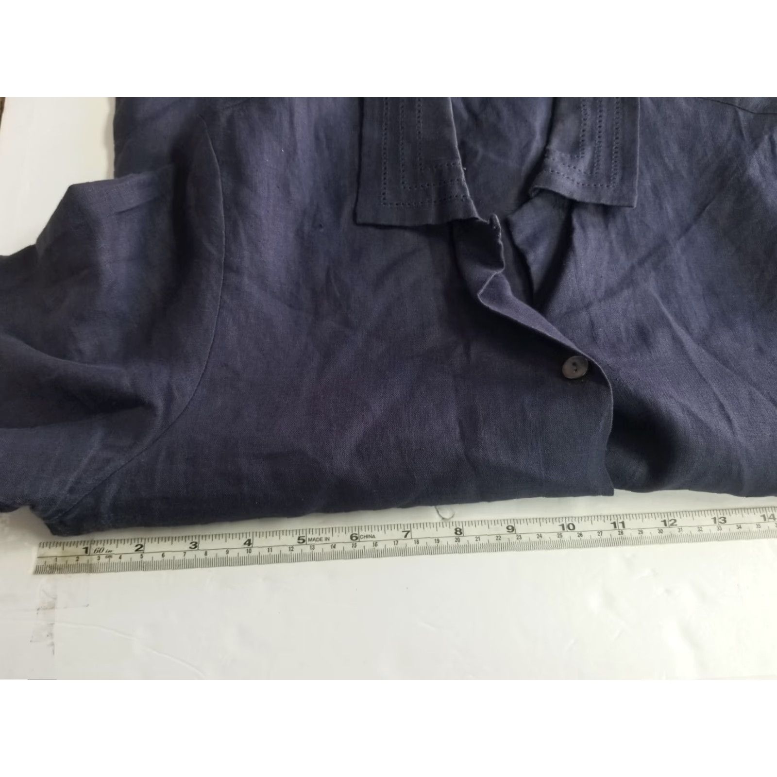 Vintage Valerie Stevens Blouse Shirt Women 8P Blue Linen Short Sleeve Button-Down Collar Tunic Casual Fall Spring Summer Regular Fit Size M / US 6-8 / IT 42-44 - 3 Thumbnail