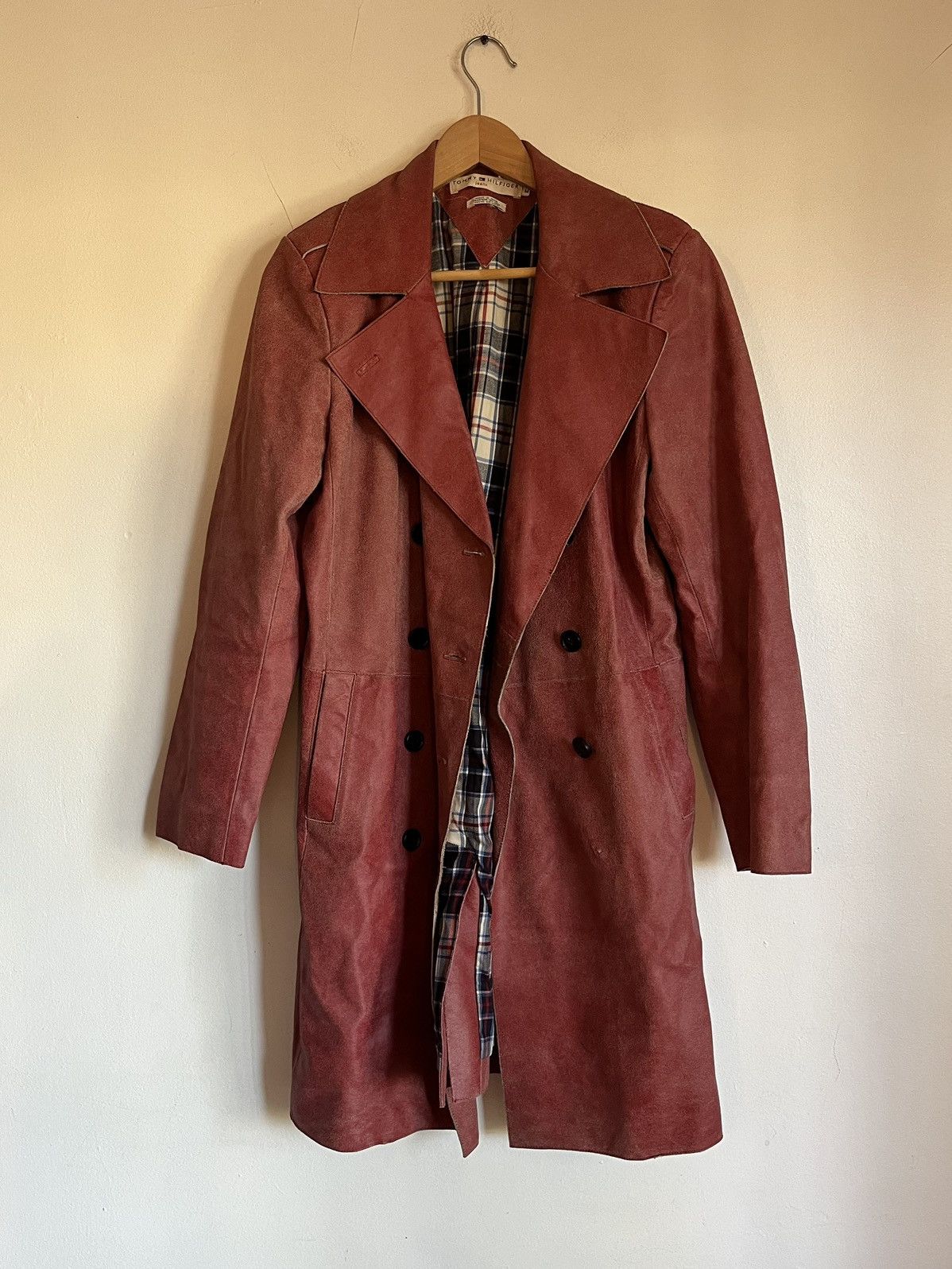 Leather × Tommy Hilfiger Tommy Hilfiger distressed red leather trench coat M Size M / US 6-8 / IT 42-44 - 1 Thumbnail