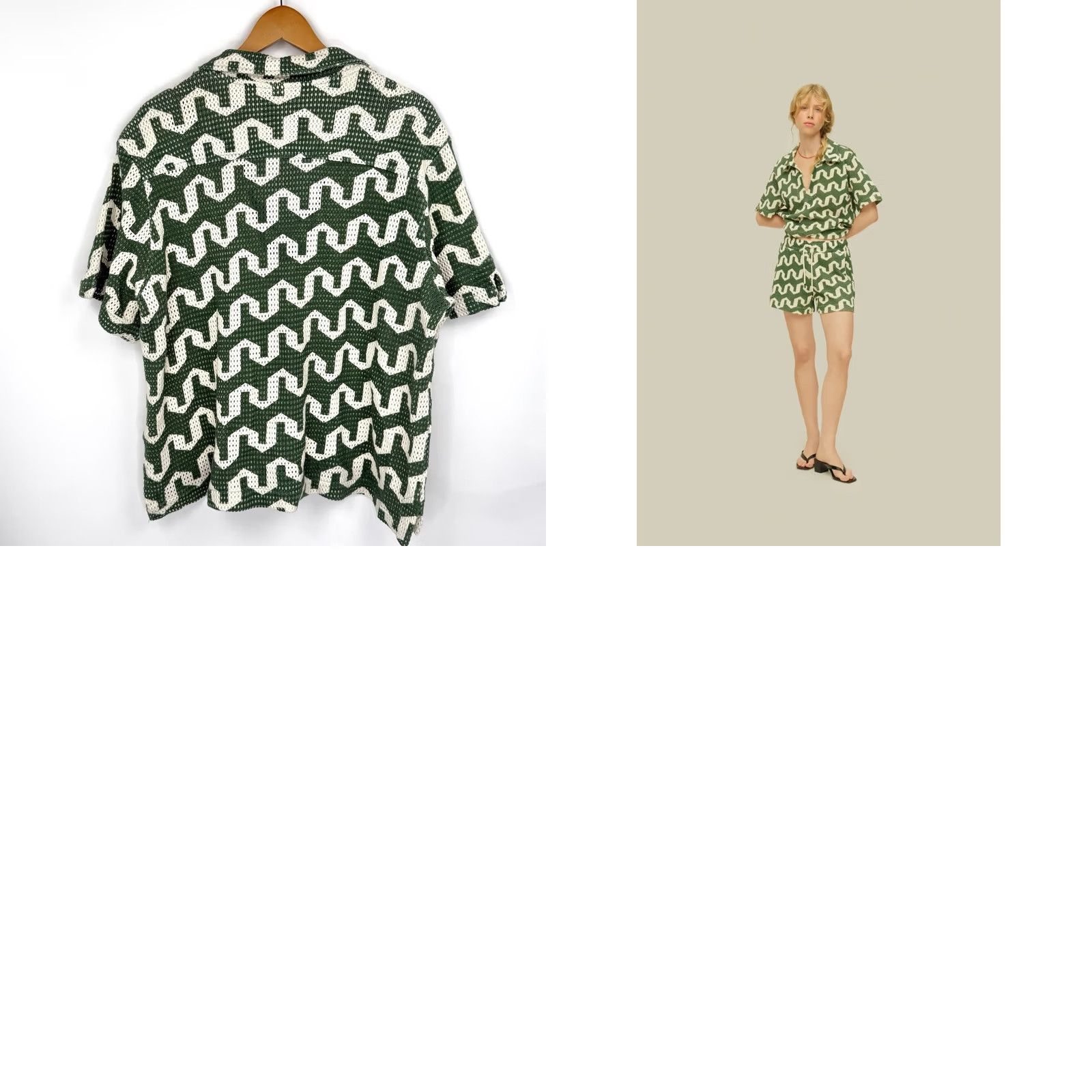 OAS OAS Atlas Jaffa Net Shirt Womens XL Pullover Casual Beach Knit Preppy Button Polo Geometric Green Size XL / US 12-14 / IT 48-50 - 8 Thumbnail