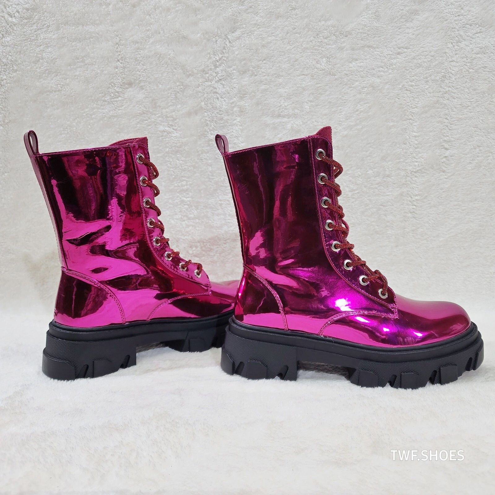 Other Rowan Metallic Pink Combat Ankle Boots Iridescent Rhinestone Size US 6 / IT 36 - 2 Thumbnail