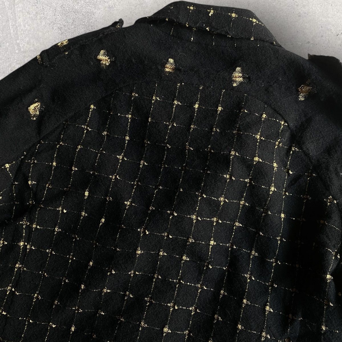 Yohji Yamamoto Yohji Yamamoto Black Wool Gold Thread Biker Jacket Size S / US 4 / IT 40 - 8 Thumbnail