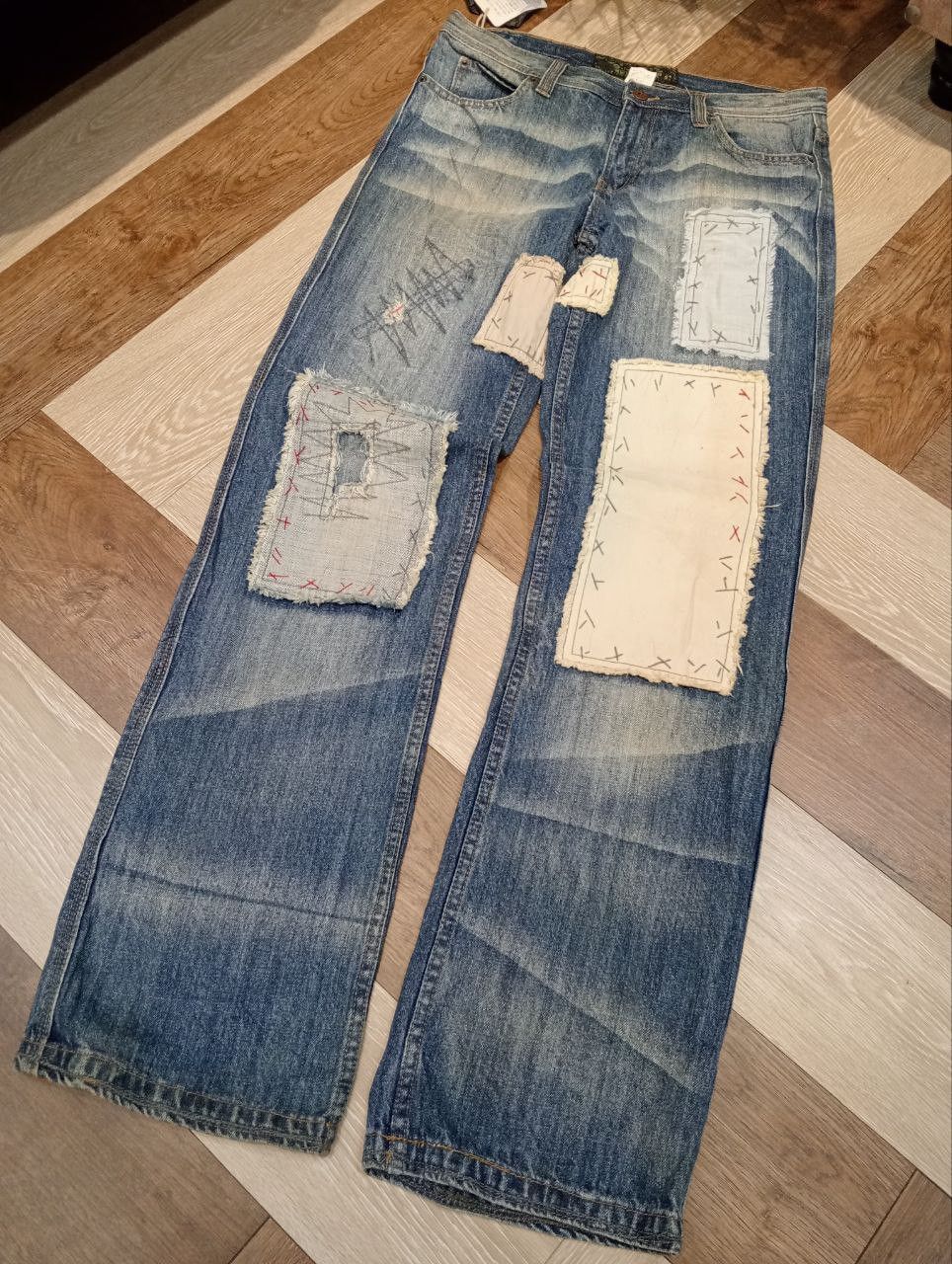 Japanese Brand JAPANESE OUTBALL WEST PATCHWORK DISTRESSED JEANS Size US 33 - 3 Thumbnail