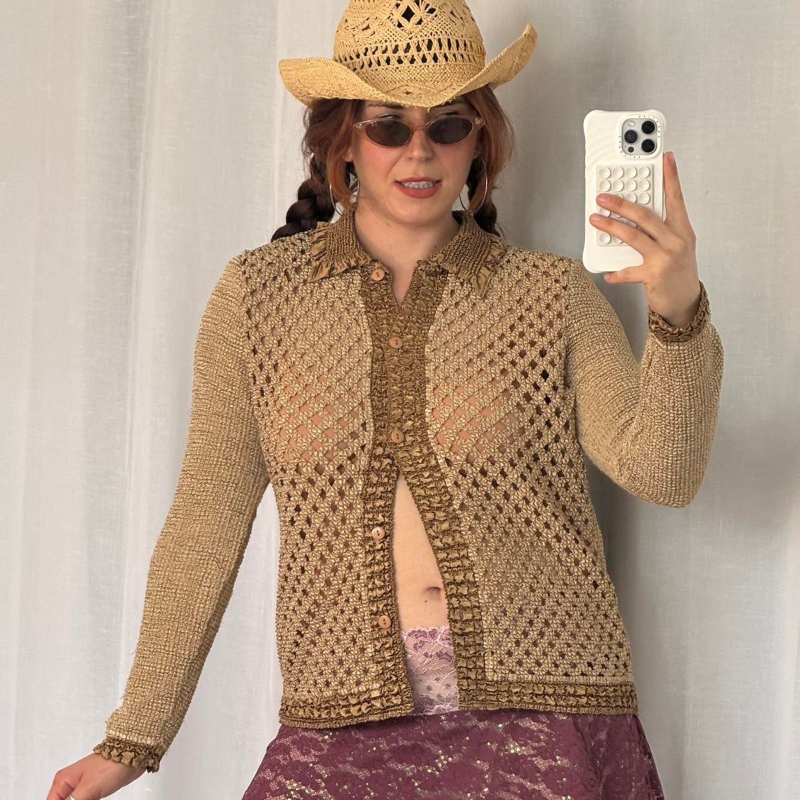 Vintage ⋆ ˚｡⋆୨୧˚ y2k crochet knit cardigan top boho western ˚୨୧⋆｡˚ ⋆ Size L / US 10 / IT 46 - 2 Thumbnail