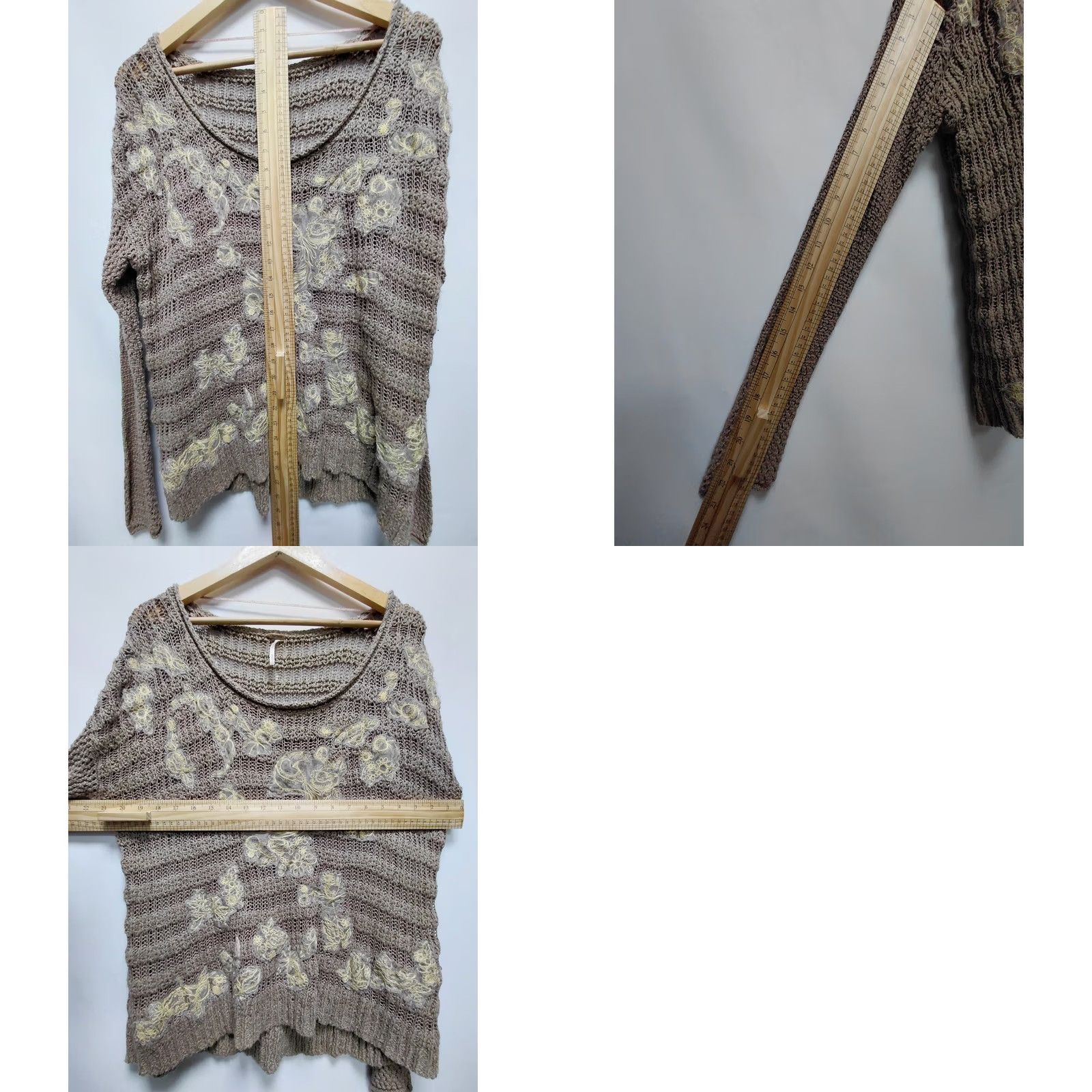 Free People Free People Sweater Womens M Brown Floral Knit Long Sleeve Scoop Neck Women Size Size M / US 6-8 / IT 42-44 - 8 Thumbnail