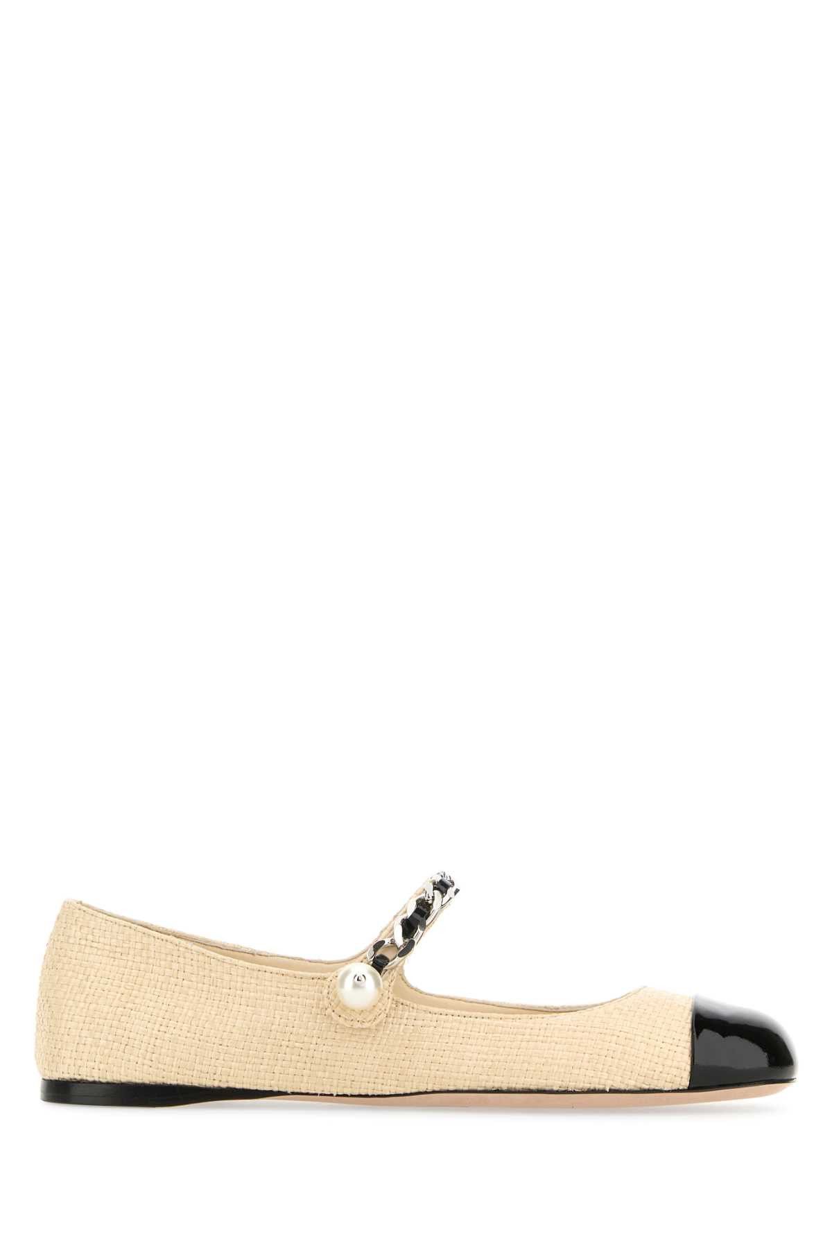 image of Miu Miu Raffia Ballerinas Shoes in Beige O Tan, Women's (Size 9)