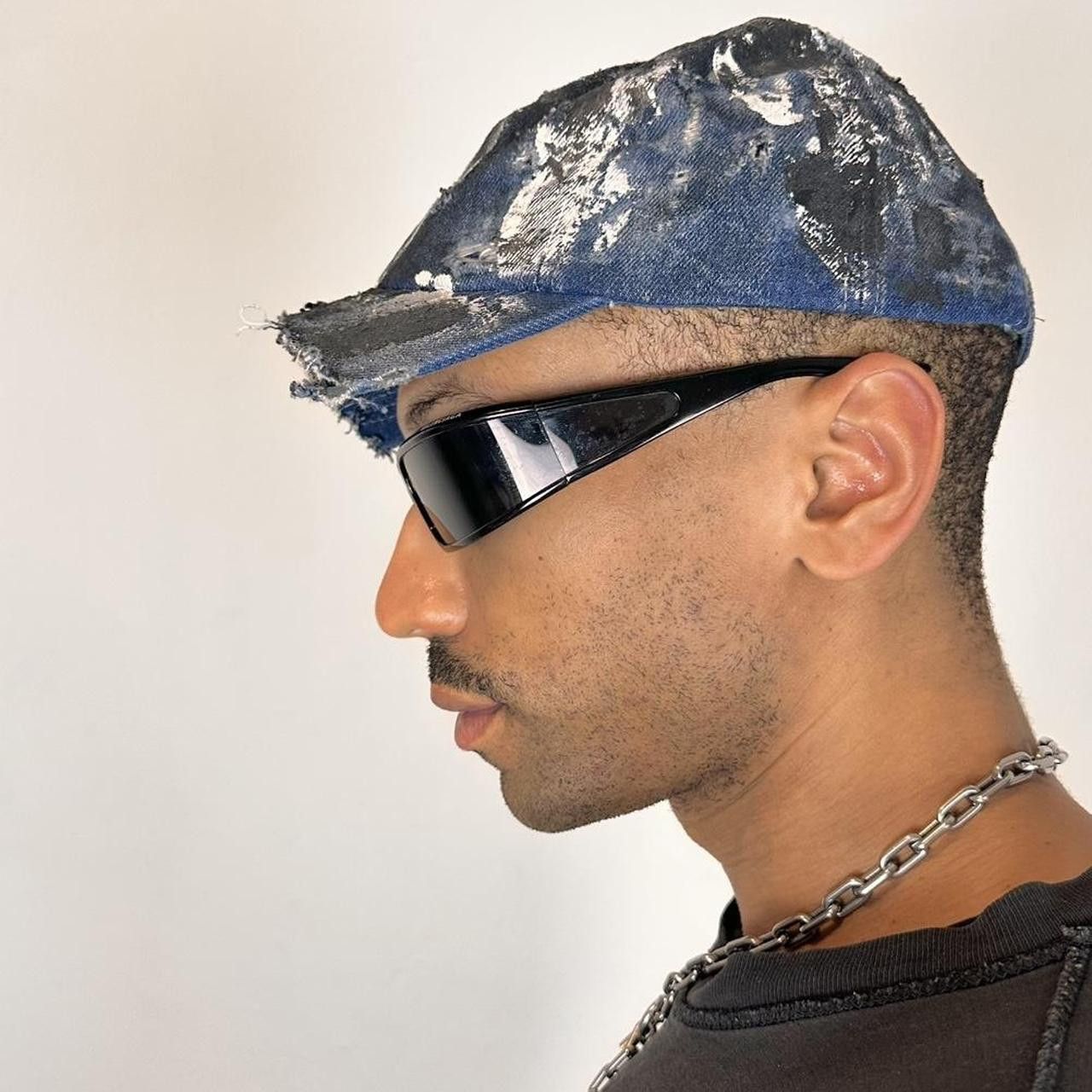 Vintage ASTROBOI* Black & Blue Distressed Denim Half Visor Hat Size ONE SIZE - 6 Thumbnail