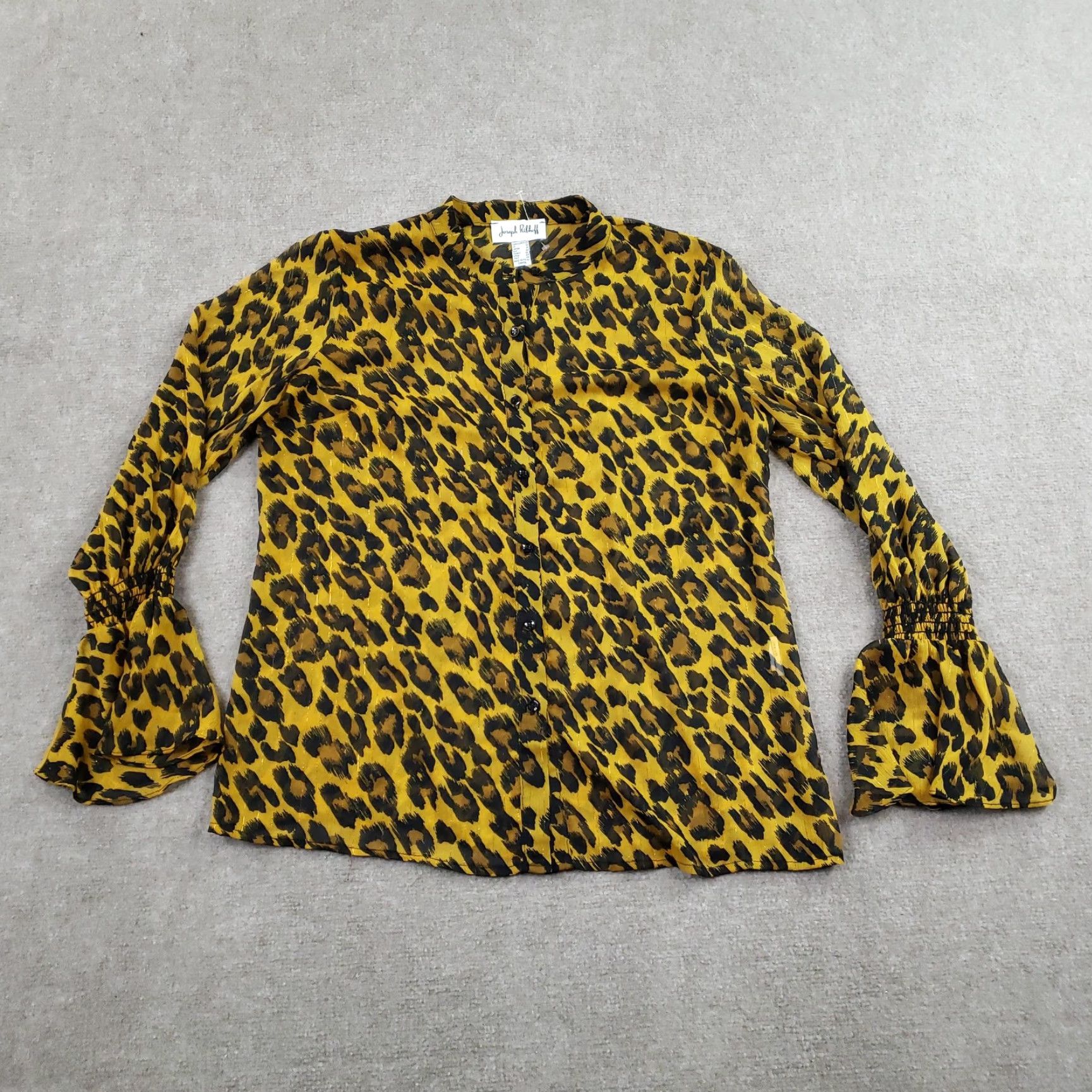 Joseph Ribkoff Joseph Ribkoff Blouse Womens 12 Yellow Leopard Bell Sleeve Sheer Top Boho Size XL / US 12-14 / IT 48-50 - 2 Thumbnail
