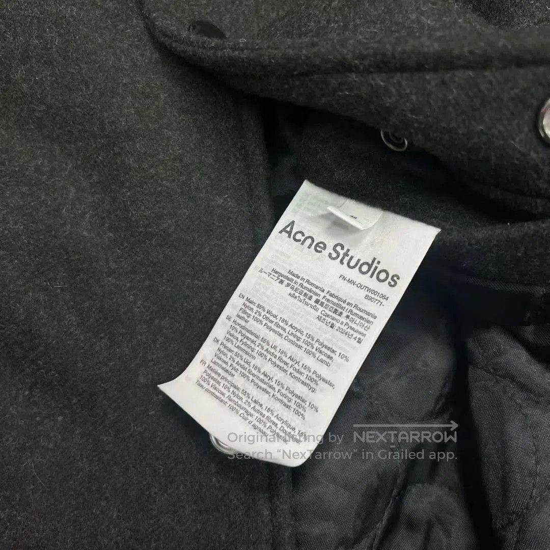 Acne Studios gray leather sleeve bomber jacket. Size US M / EU 48-50 / 2 - 3 Thumbnail