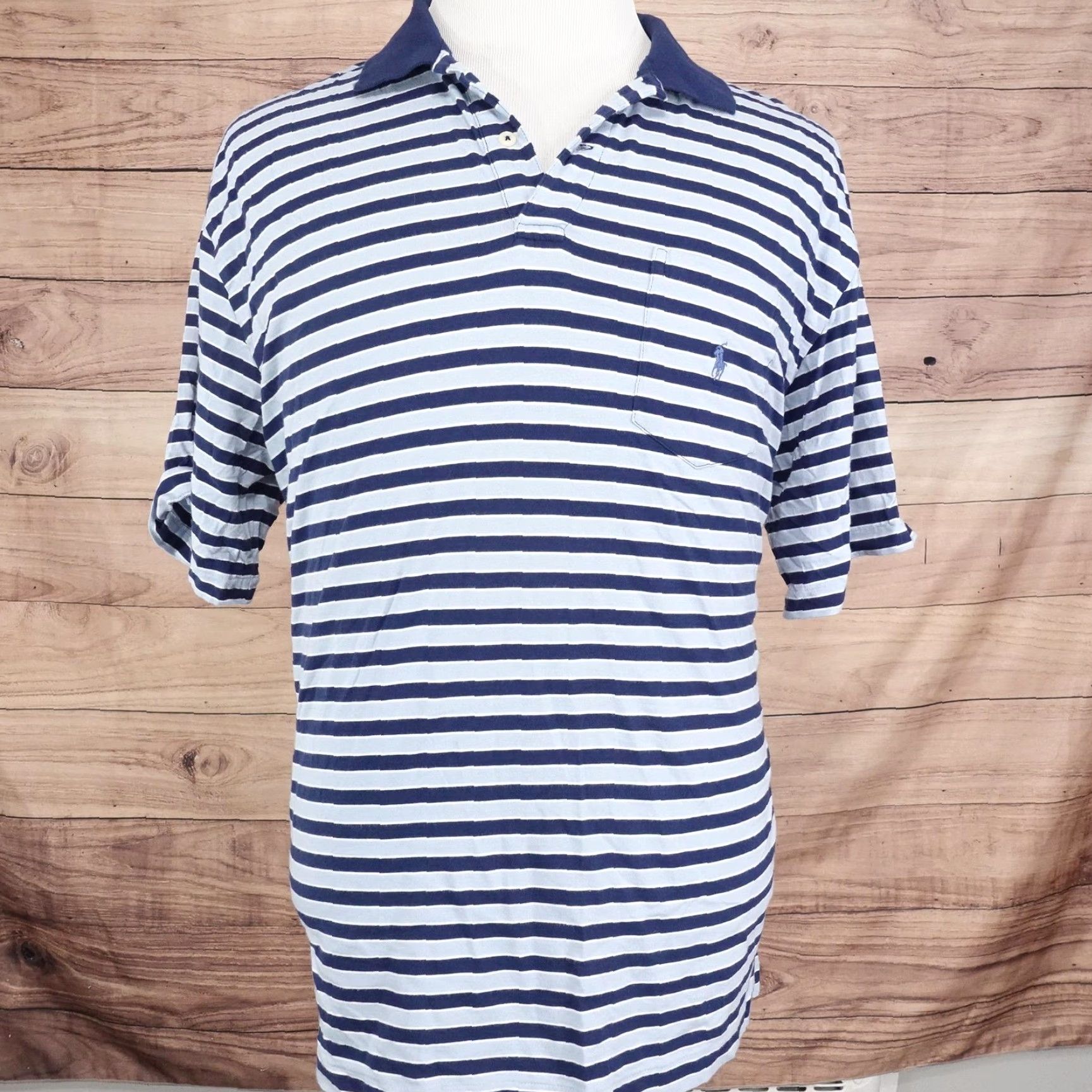 Polo Ralph Lauren Polo Ralph Lauren Polo Shirt Mens XL Blue White Striped Cotton Casual Classic Fit Soft Touch Size US XL / EU 56 / 4 - 3 Thumbnail
