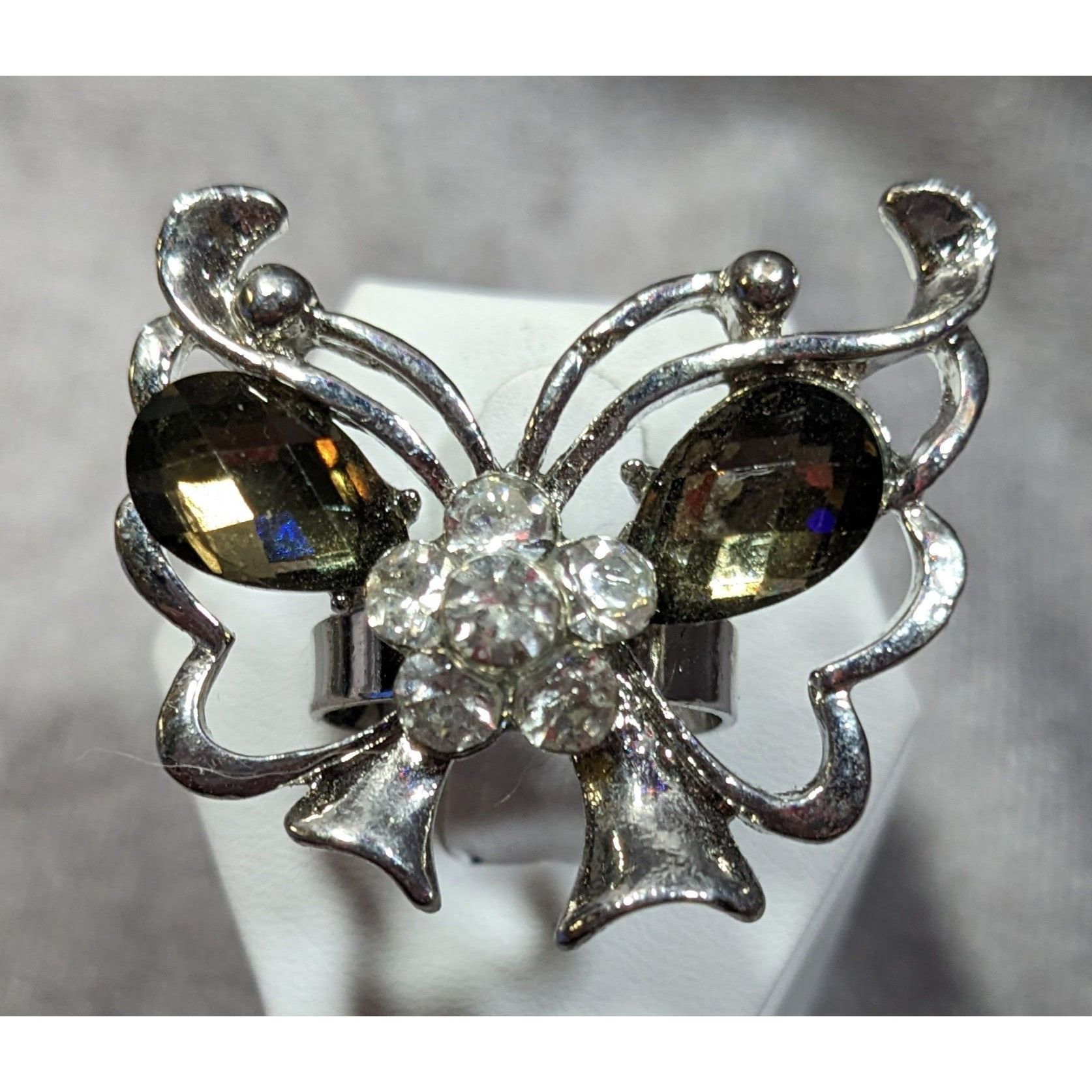 Other Faircore Butterfly Silver Tone Ring With Gems Adjustable Siz Size ONE SIZE - 4 Thumbnail