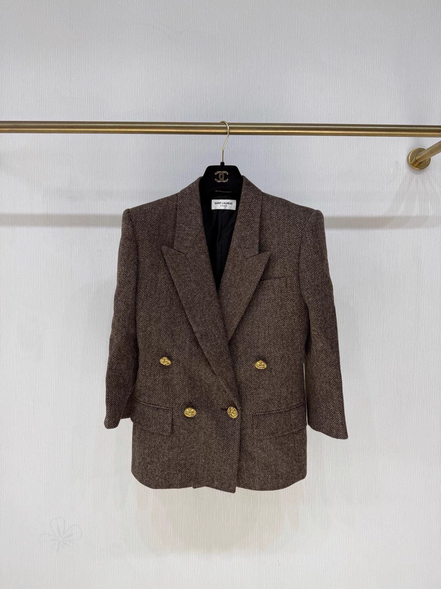 Saint Laurent Paris SLP Mocha DB V-stitched wool overcoat FR34 Size XS / US 0-2 / IT 36-38 - 1 Thumbnail