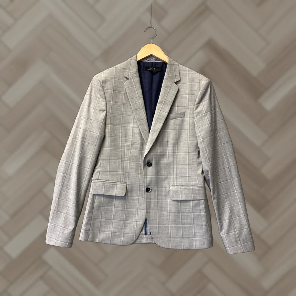 Zara ZARA Jacket 36 Men Blazer Coat Sports Gray Plaid /138-15 Size 36R - 1 Thumbnail