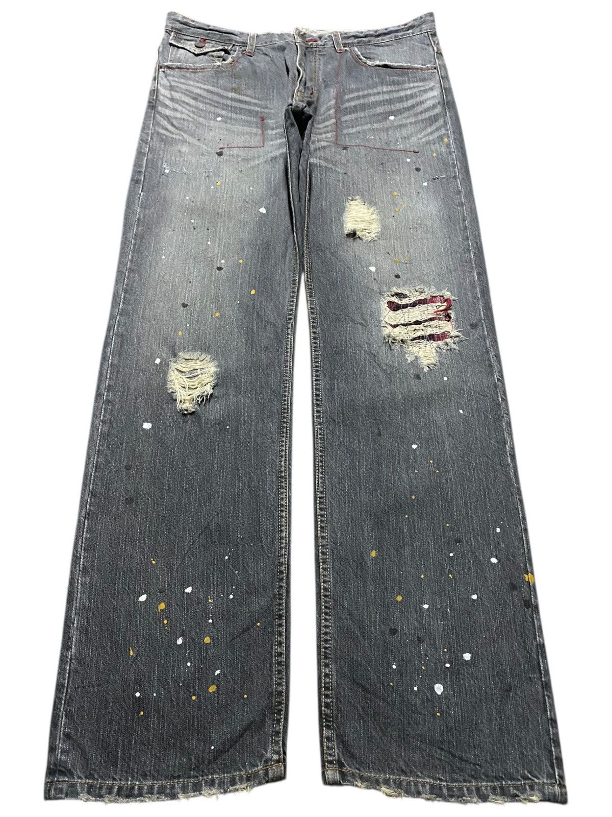 Vintage Rattle Trap Paint Splatter Distressed Loose Jeans