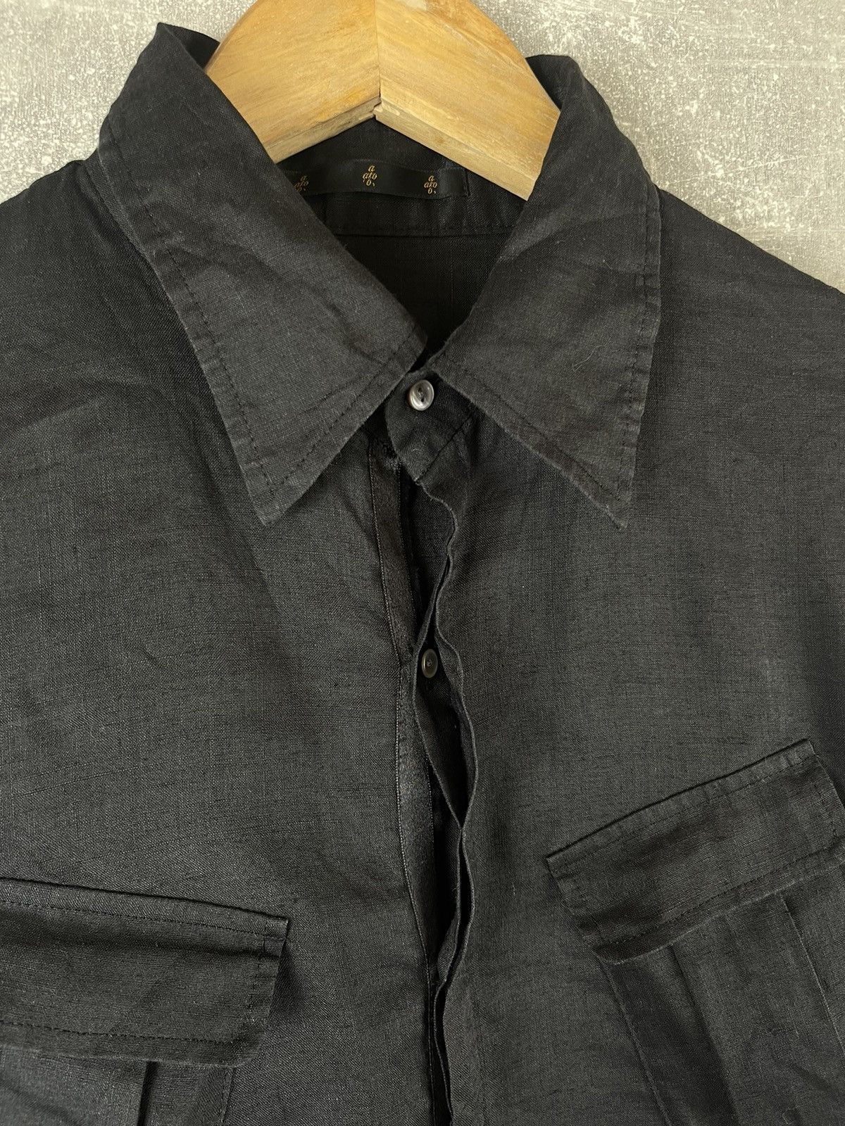 Japanese Brand × Vintage Ato Keisuke Imazaki Black Linen Short Sleeve Utility Shirt Size US S / EU 44-46 / 1 - 6 Thumbnail