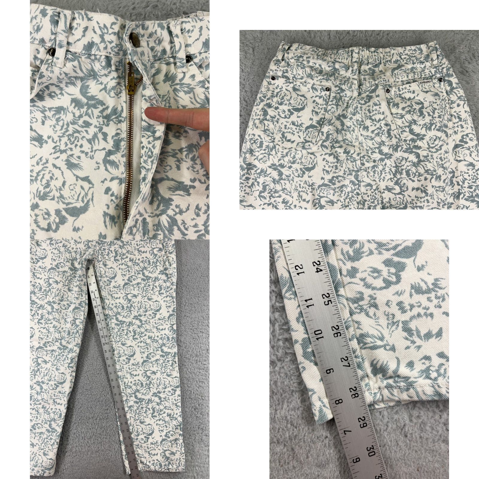 Vintage Amilano White Floral Denim Jeans High Rise Women 32 Jeans, 5-Pocket Slim Fit, Cotton Stretch, Vintage: No, Regular Size, Pants, Women, 90s? Size 24" / US 00 / IT 34 - 8 Thumbnail