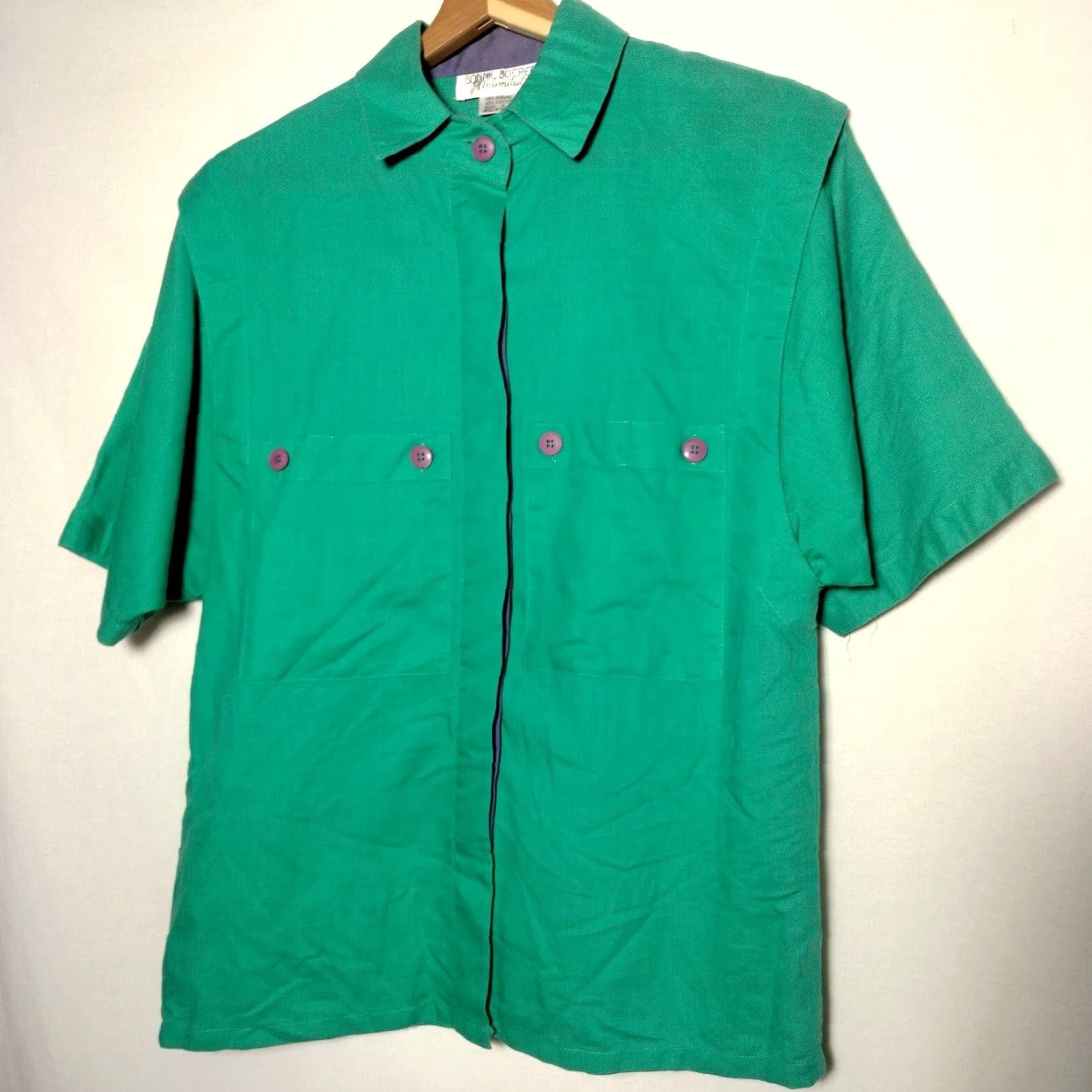 Vintage Bonnie Boerer Unlimited Blouse S Green Button Nautical Porthole Palm Tree Cruise Shirt Womens Size S / US 4 / IT 40 - 2 Thumbnail