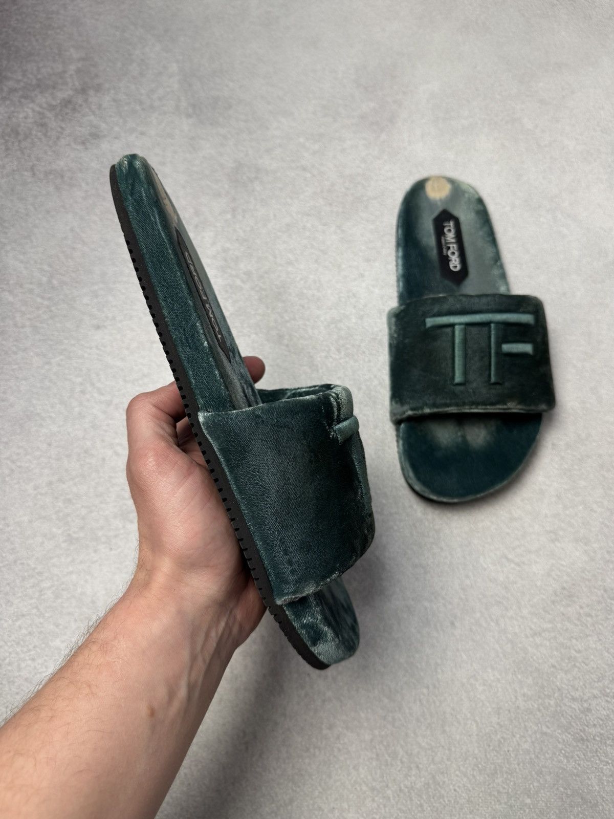 Tom Ford ✅ Tom Ford Teal Velvet TF Logo Slippers Slides US7-8 Size US 7.5 / EU 40-41 - 2 Thumbnail