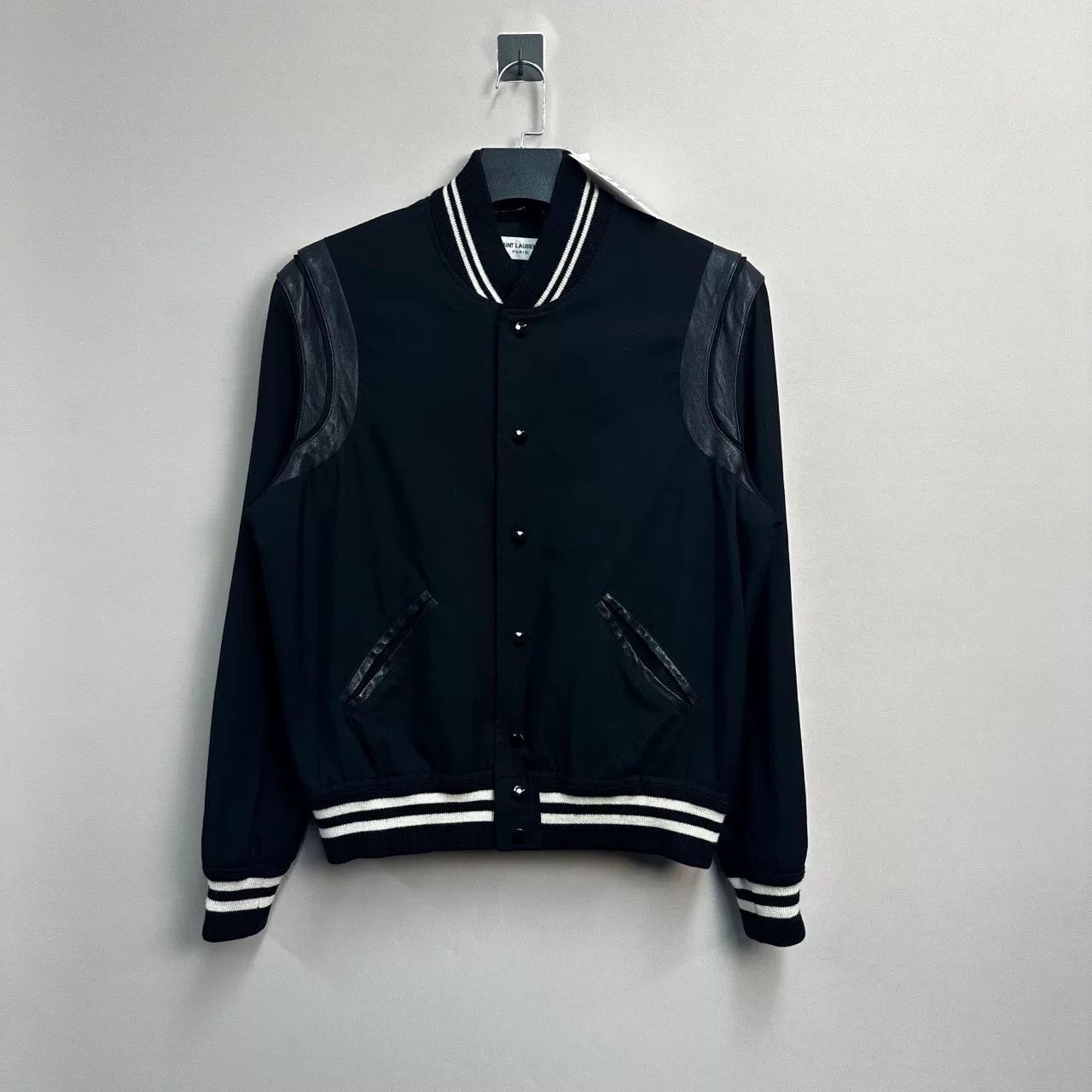 Saint Laurent Paris Saint Laurent Black Leather Sleeve Baseball Jacket Size US L / EU 52-54 / 3 - 1 Thumbnail