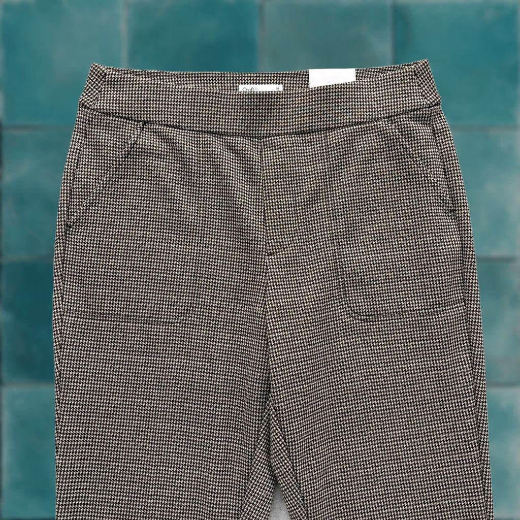 Croft & Barrow Croft & Barrow Ponte Straight Pants Womens Medium Brown Check Pull On Stretch Size 32" / US 10 / IT 46 - 1 Thumbnail
