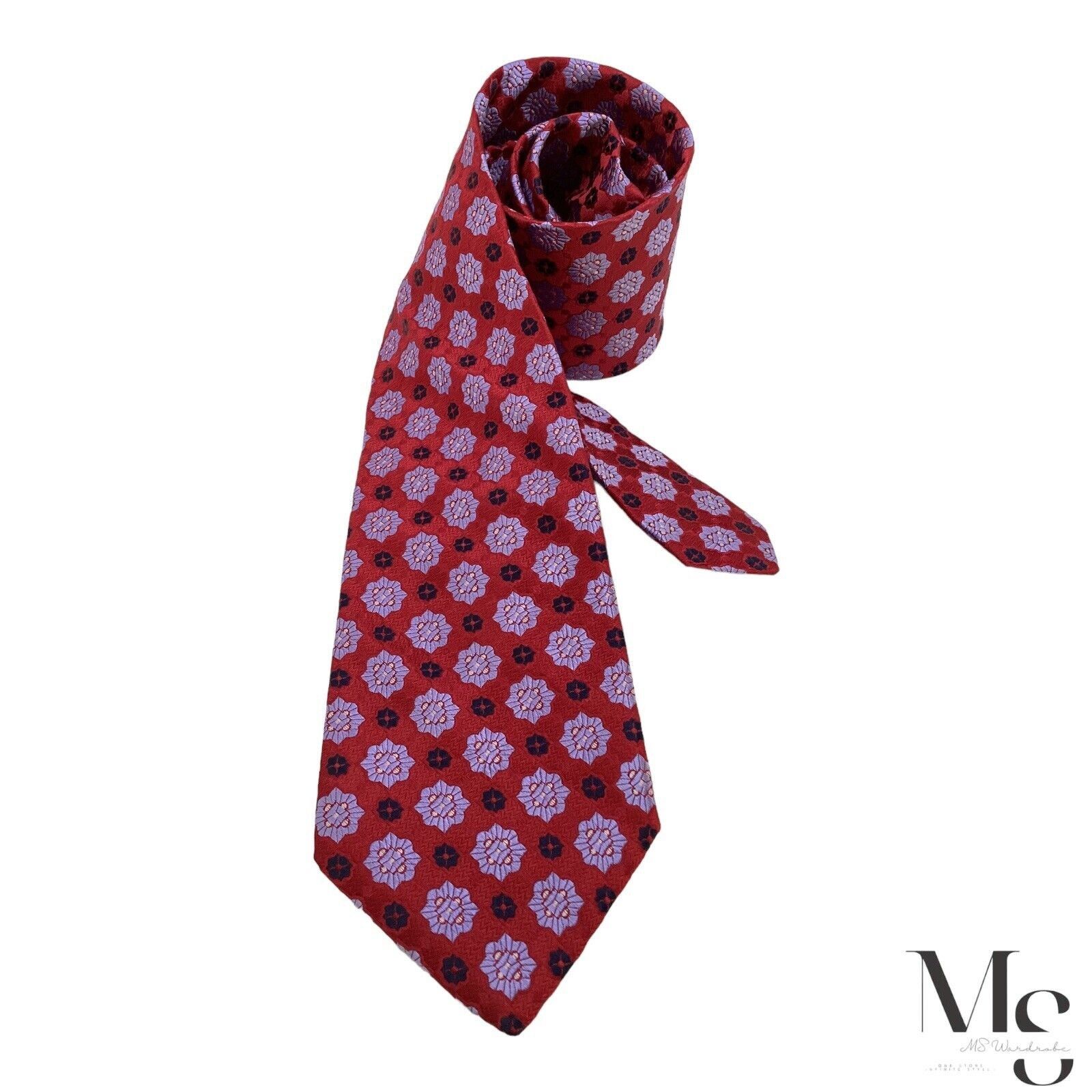 Ike Behar IKE BEHAR Red Geometric Silk Tie Hand Tailored In USA W: 3.5 Size ONE SIZE - 1 Thumbnail