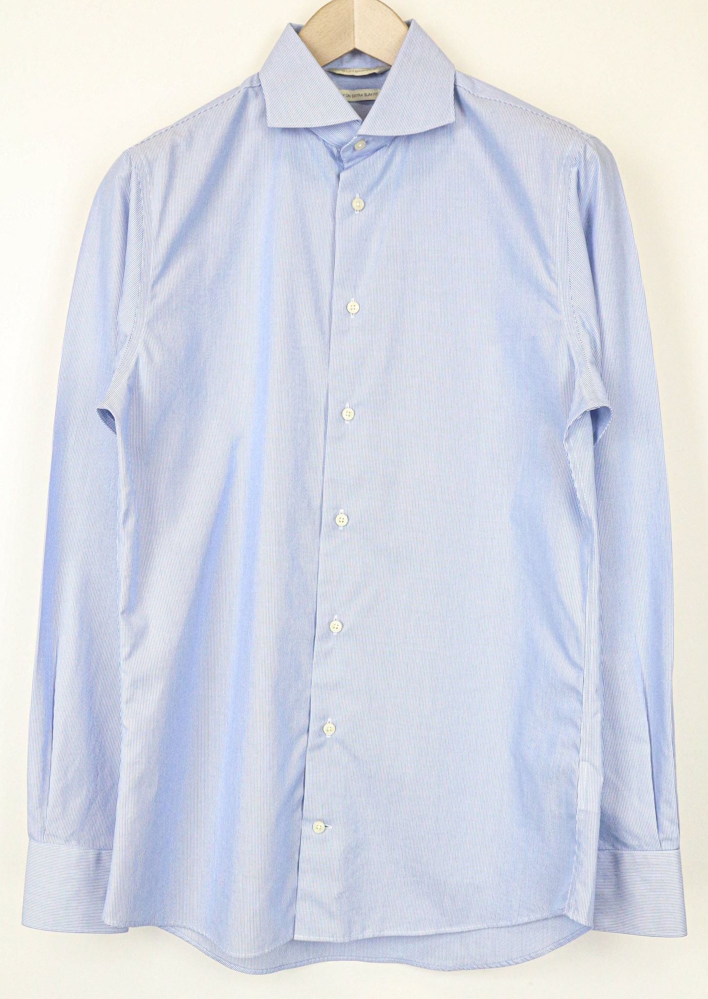 Suitsupply 40/15 3/4 Extra Slim Blue Cotton Striped Shirt 77216 Size 40R - 1 Thumbnail