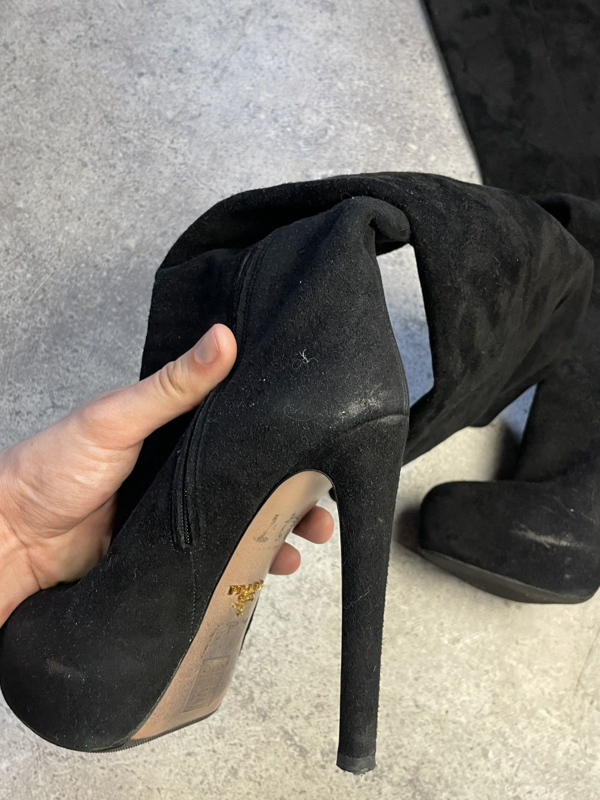 Prada Prada Black Suede High Knee Heels Boots Size US 7.5 / IT 37.5 - 5 Thumbnail