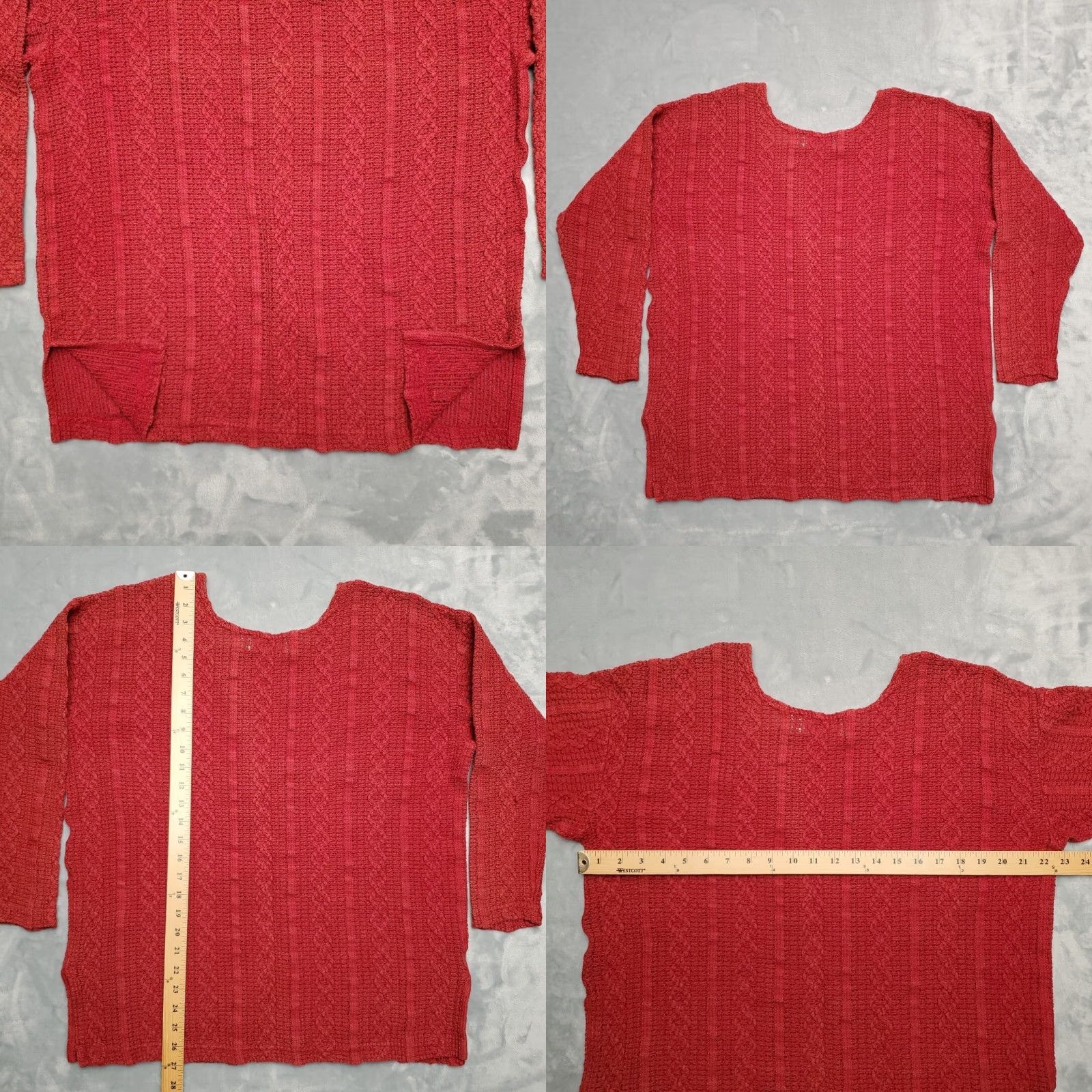 Vintage VTG Lou Nardi The Icing Top Knit Crocheted Womens L Red 100% Cotton 90s Y2K Crew Neck Long Sleeve Vintage Womens Pullover Casual Shirt Size L / US 10 / IT 46 - 8 Thumbnail