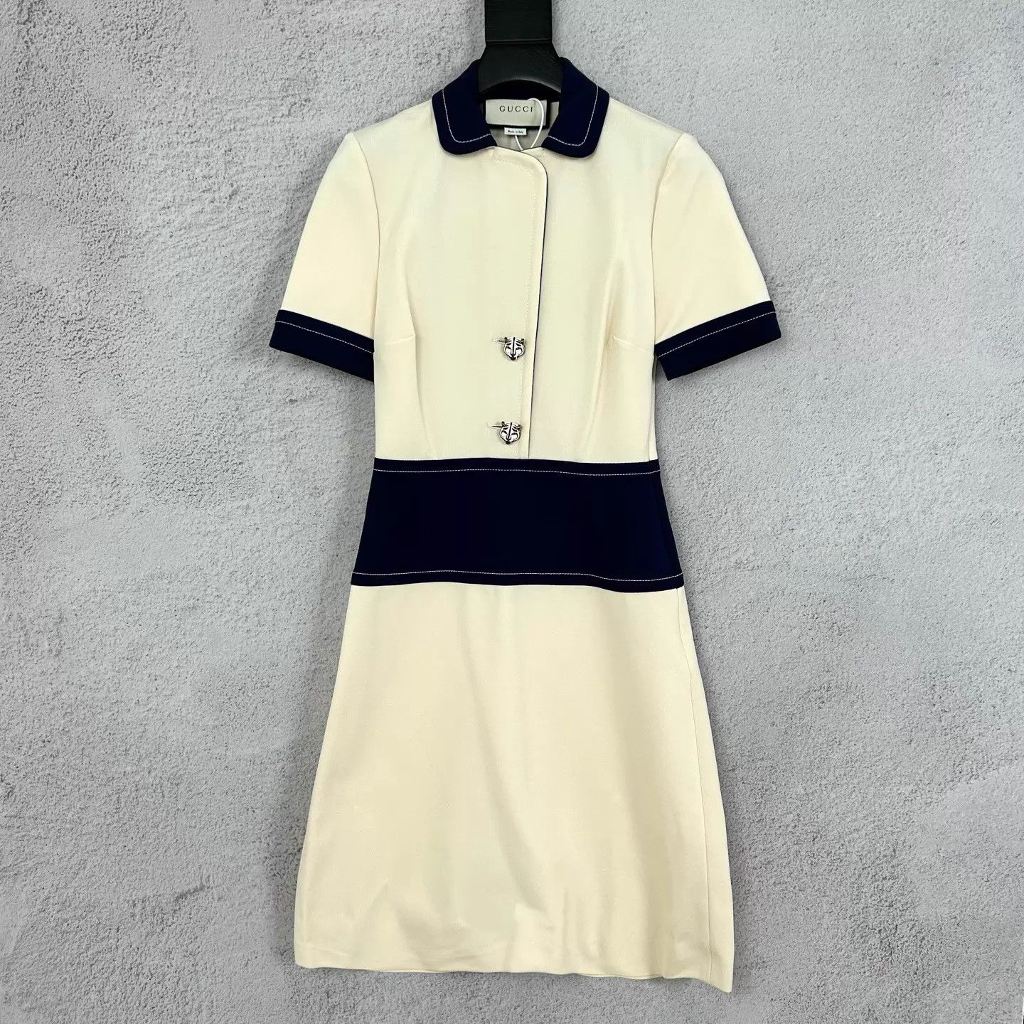 Gucci Gucci Navy Tiger Head Buckle Blue & White XS Dress Size XS / US 0-2 / IT 36-38 - 1 Thumbnail