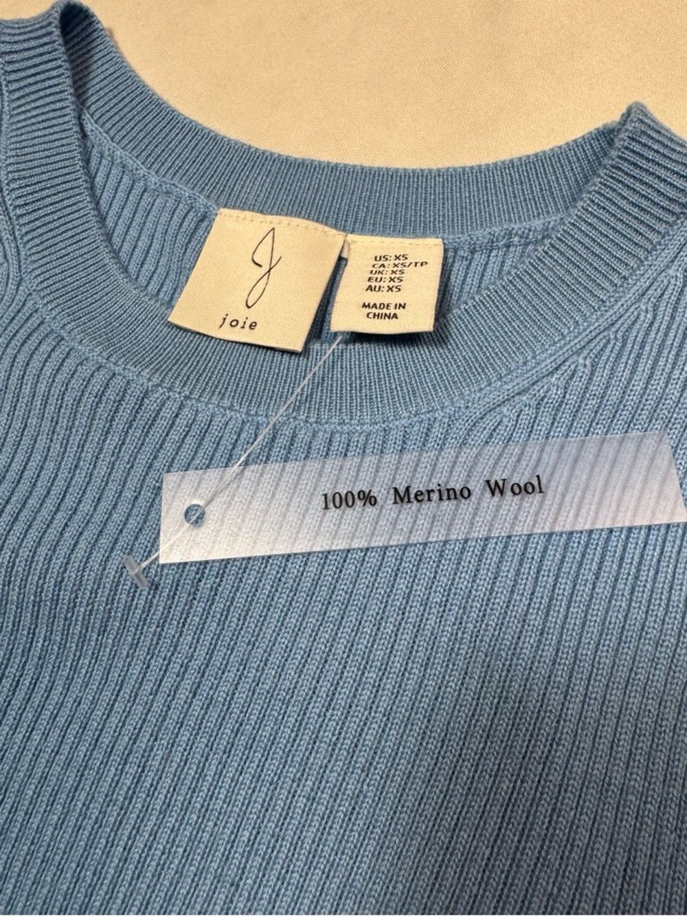 Joie NWT New Joie 100% Merino Wool Ribbed Knit Sleeveless Blue T Size XS / US 0-2 / IT 36-38 - 4 Thumbnail