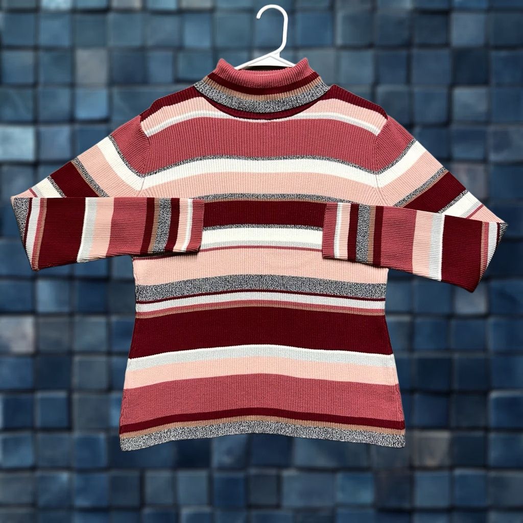 Pinko JH Collectibles Sweater Womens Large Pink Striped Turtleneck Ribbed Long Sleeve Size L / US 10 / IT 46 - 1 Thumbnail