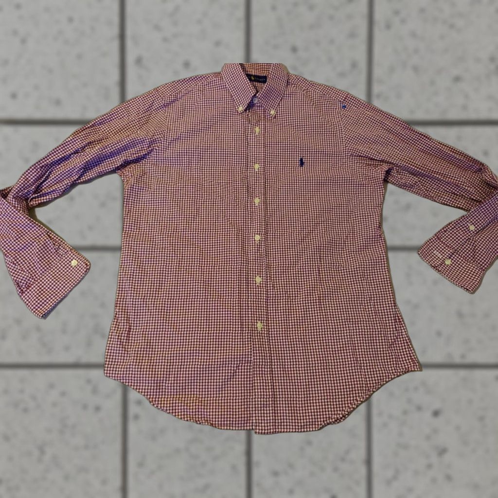 Polo Ralph Lauren Polo Ralph Lauren Dress Shirt Mens M Medium Burgundy Button Cotton Size 40R - 1 Thumbnail