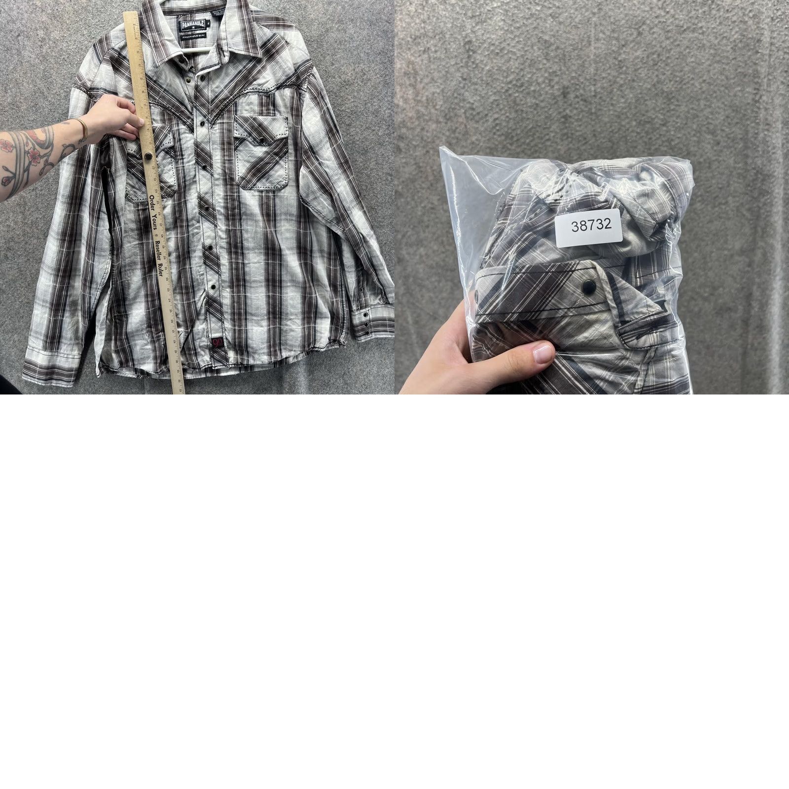 Vintage Panhandle Slim Shirt Mens XL Gray Plaid Pearl Snap Western Cowboy Long Sleeve Size US XL / EU 56 / 4 - 8 Thumbnail